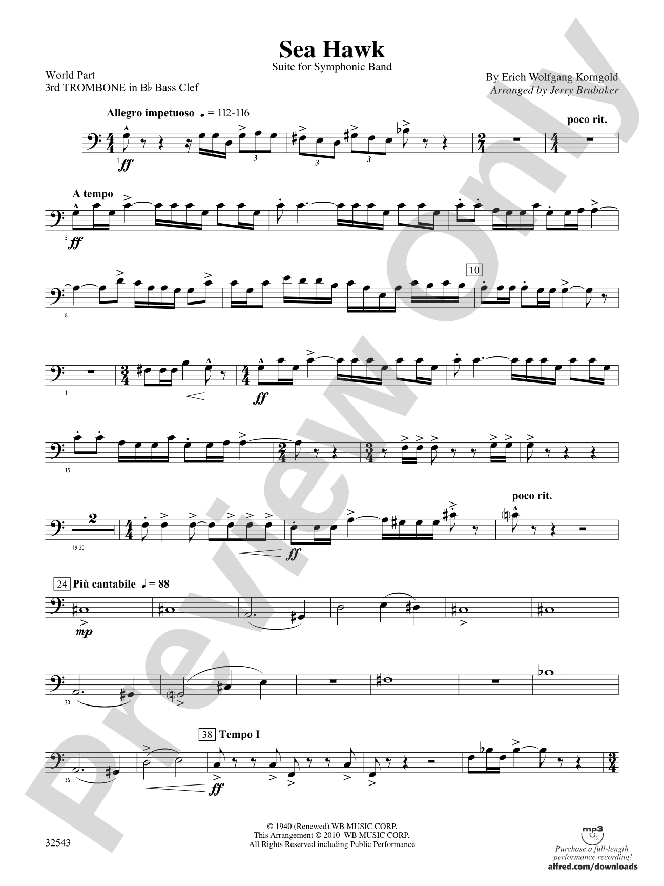 Sea Hawk: (wp) 3rd B-flat Trombone B.C.