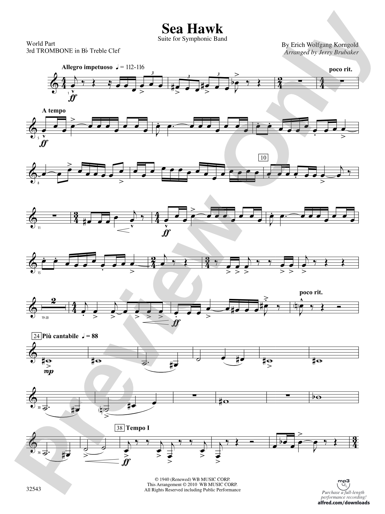 Sea Hawk: (wp) 3rd B-flat Trombone T.C.