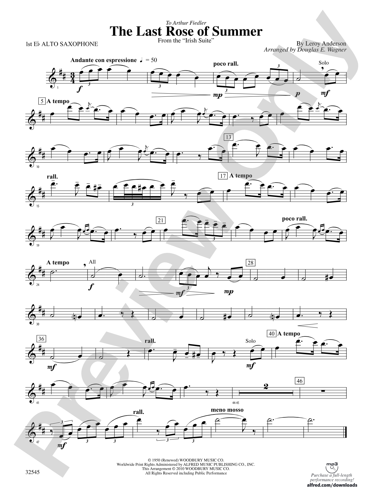 The Last Rose of Summer (from the Irish Suite): E-flat Alto Saxophone