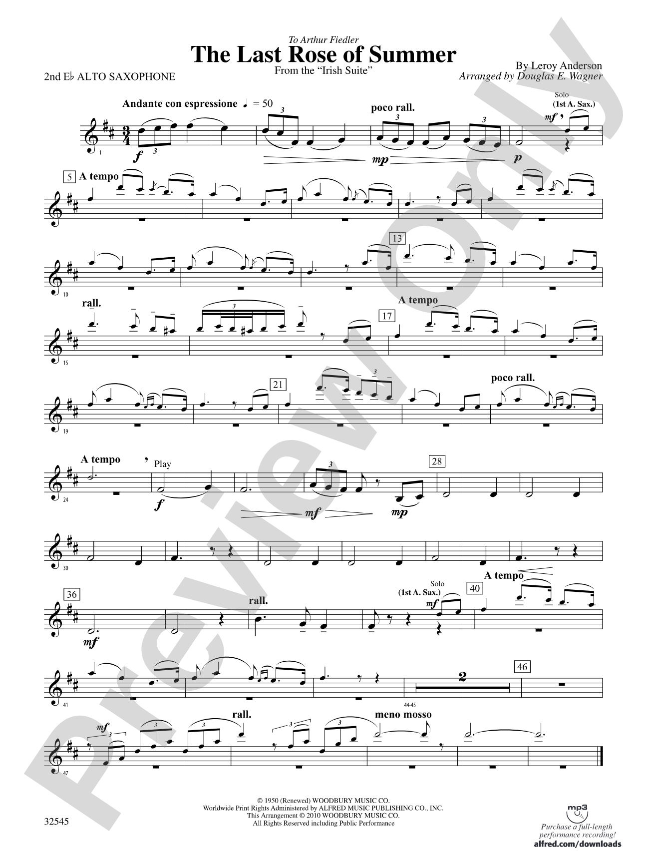The Last Rose of Summer (from the Irish Suite): 2nd E-flat Alto Saxophone