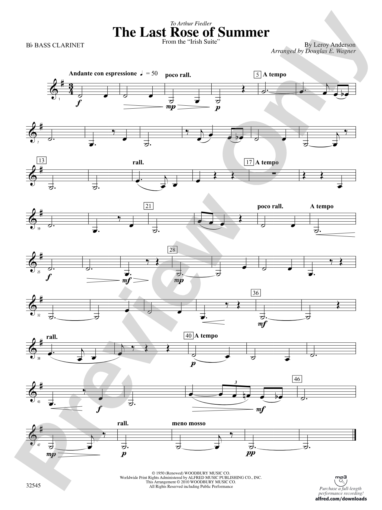 The Last Rose of Summer (from the Irish Suite): B-flat Bass Clarinet