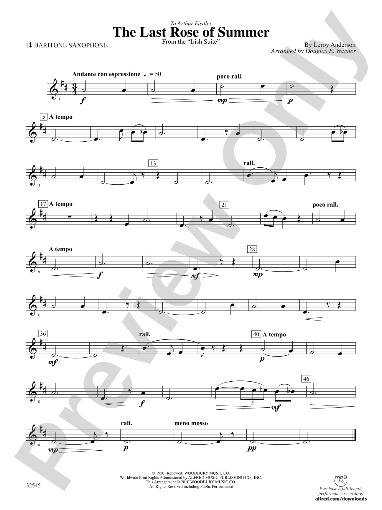 The Last Rose of Summer (from the Irish Suite): E-flat Baritone Saxophone