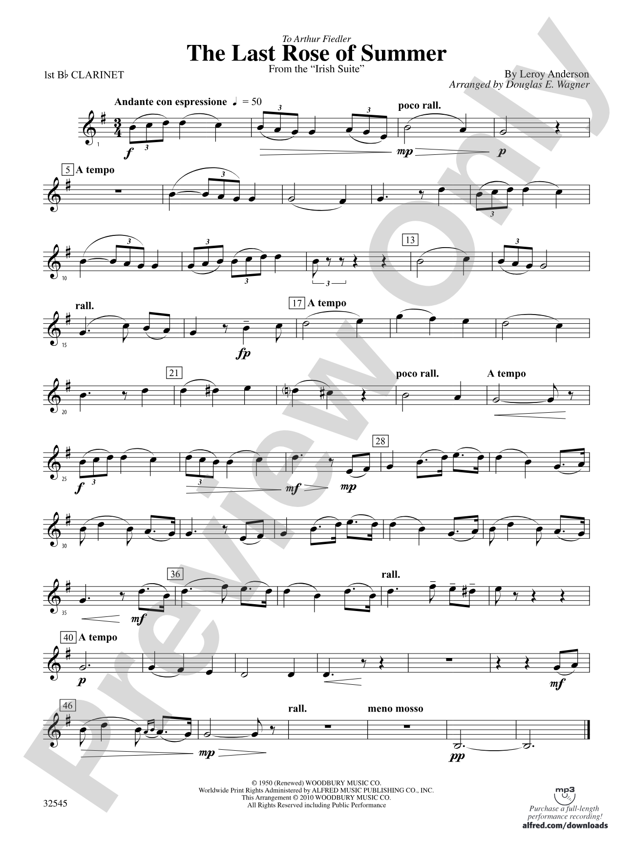 The Last Rose of Summer (from the Irish Suite): 1st B-flat Clarinet