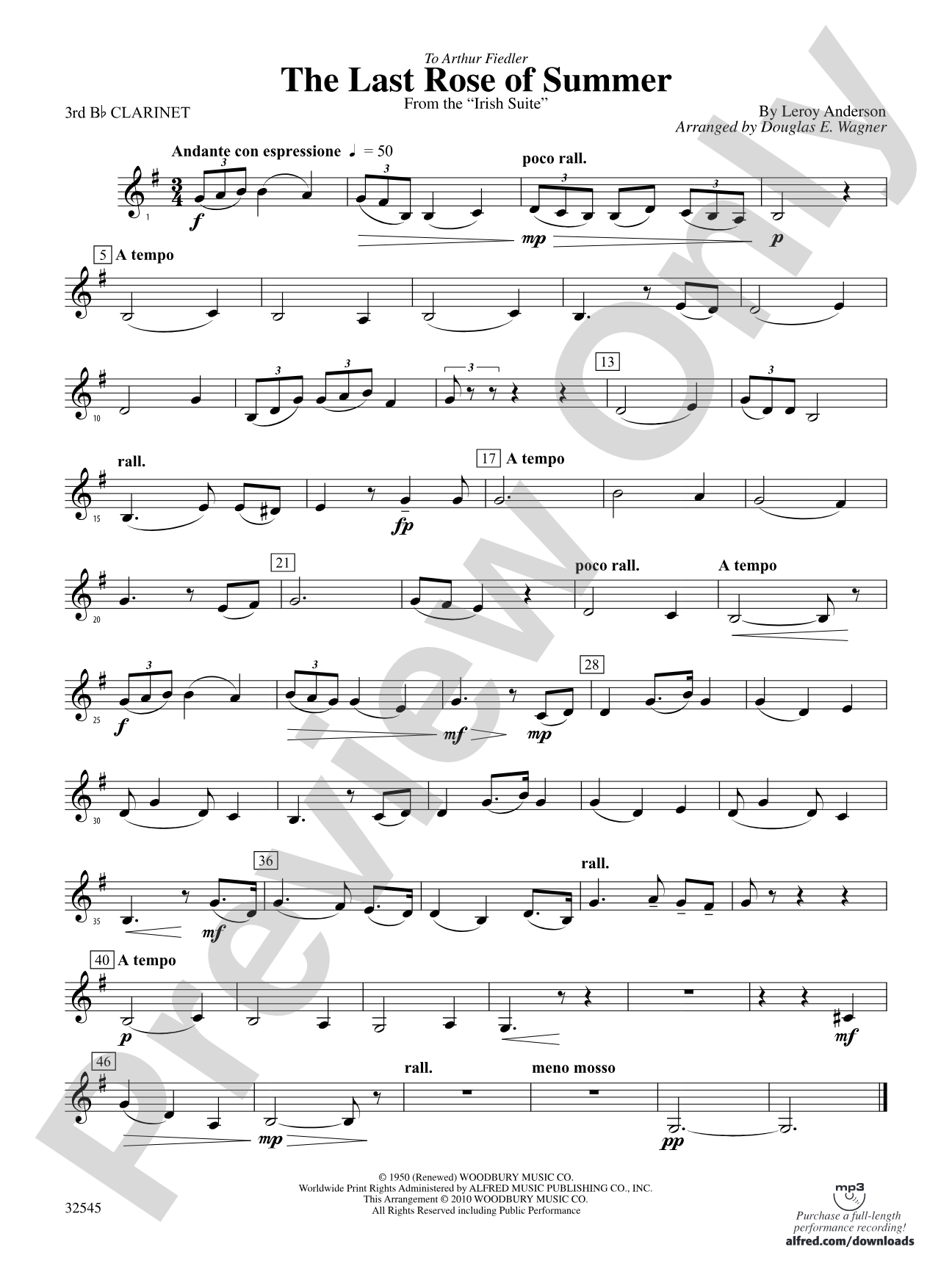 The Last Rose of Summer (from the Irish Suite): 3rd B-flat Clarinet