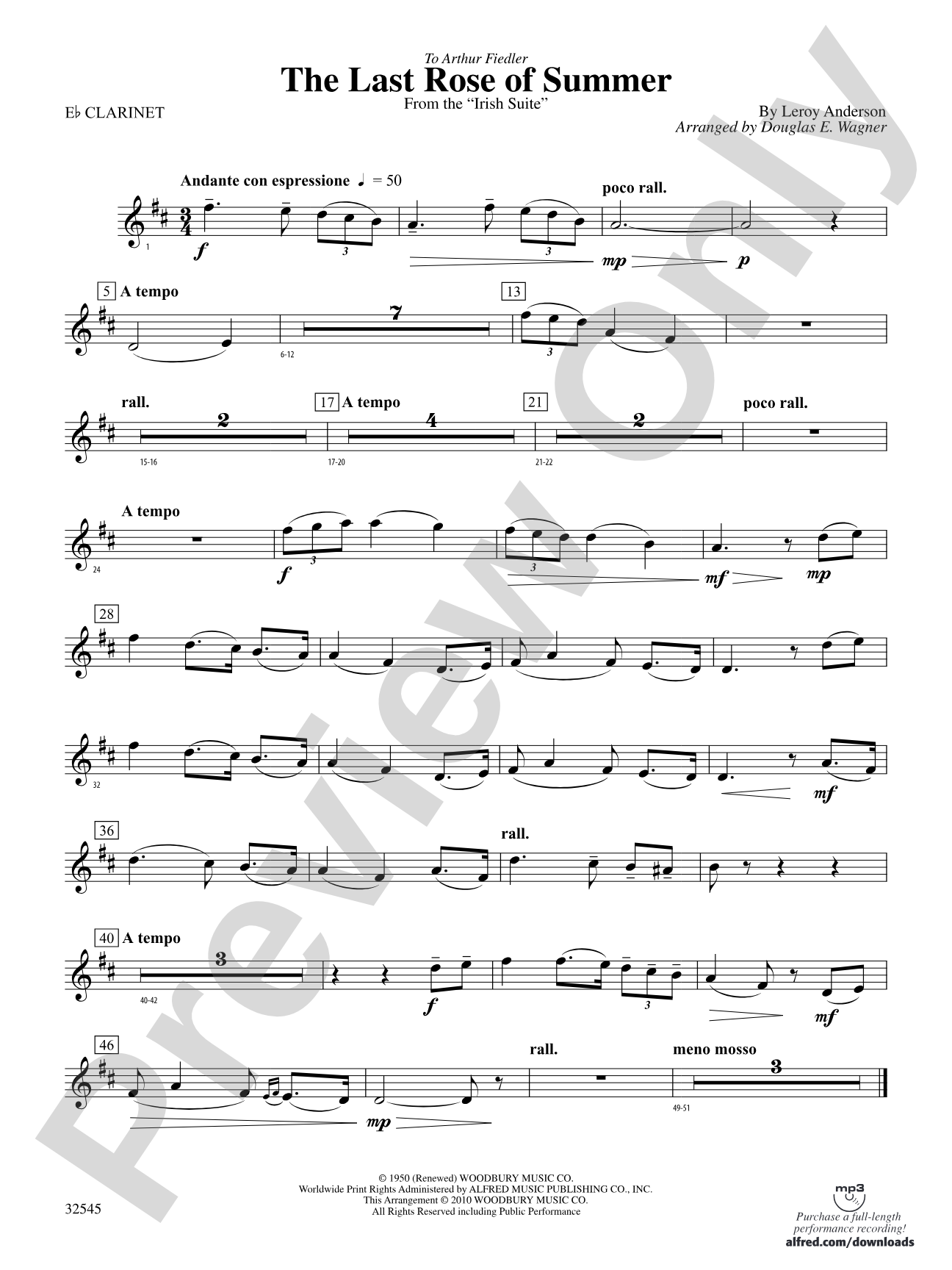 The Last Rose of Summer (from the Irish Suite): E-flat Soprano Clarinet