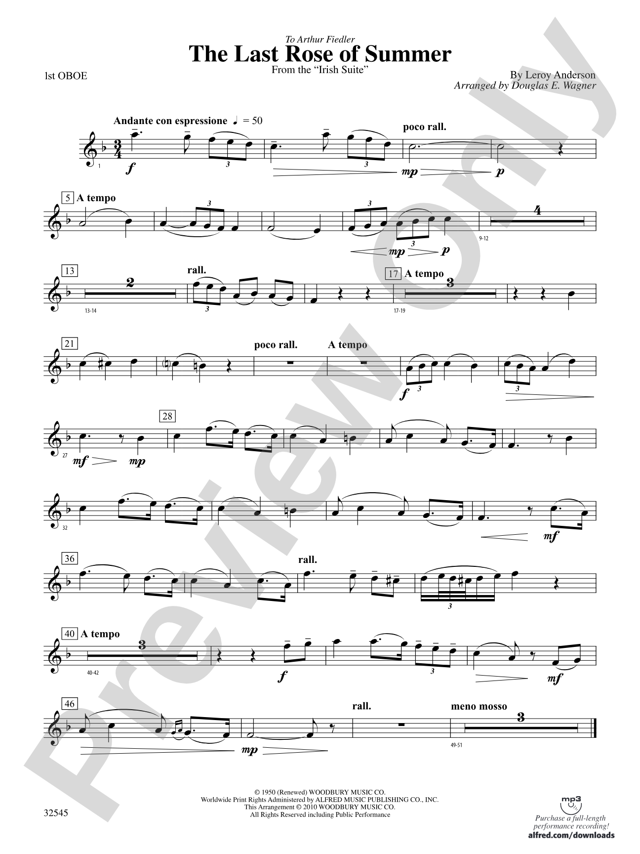 The Last Rose of Summer (from the Irish Suite): Oboe