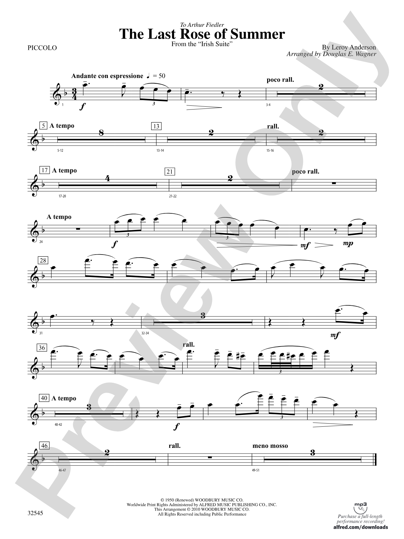 The Last Rose of Summer (from the Irish Suite): Piccolo
