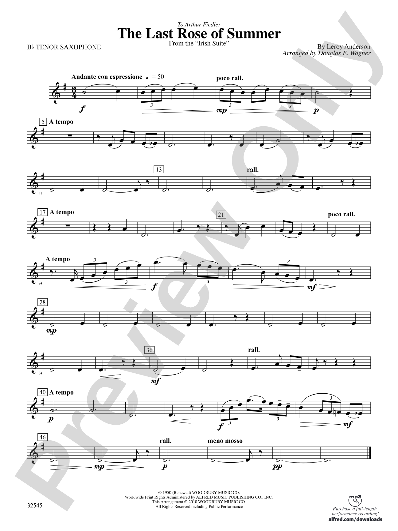 The Last Rose of Summer (from the Irish Suite): B-flat Tenor Saxophone
