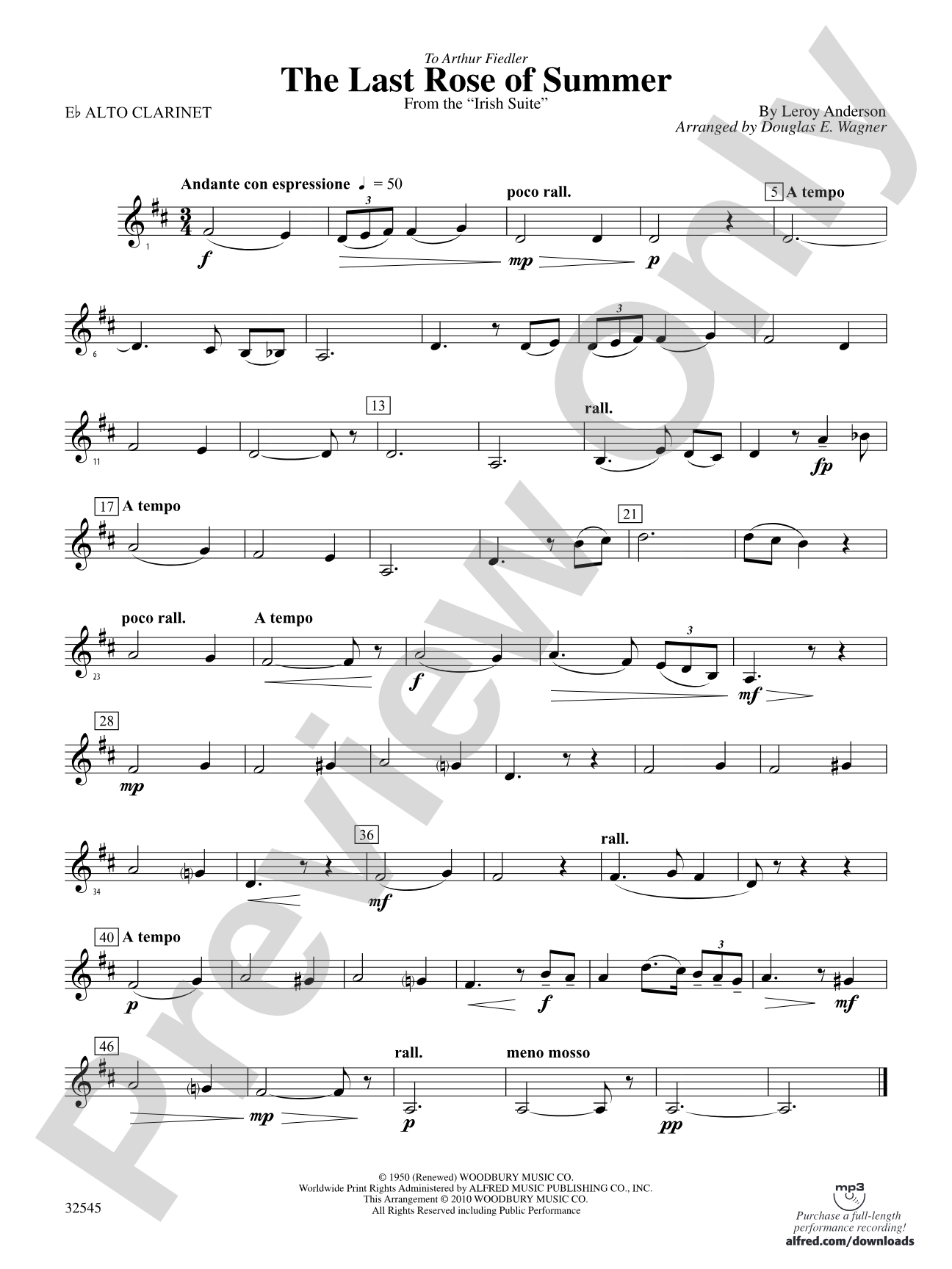 The Last Rose of Summer (from the Irish Suite): (wp) E-flat Alto Clarinet