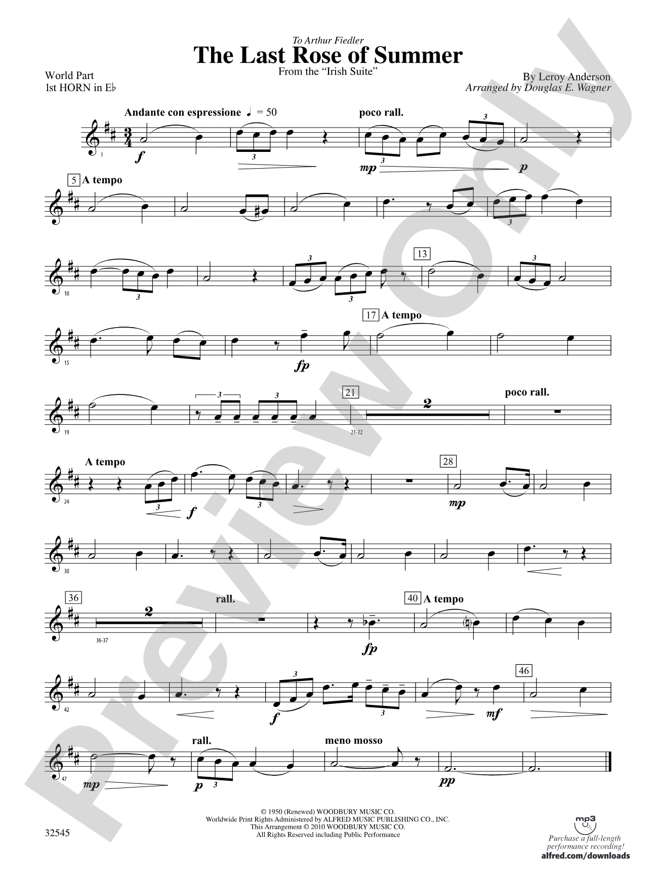 The Last Rose of Summer (from the Irish Suite): (wp) 1st Horn in E-flat