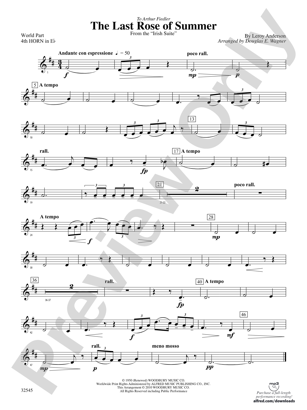 The Last Rose of Summer (from the Irish Suite): (wp) 4th Horn in E-flat