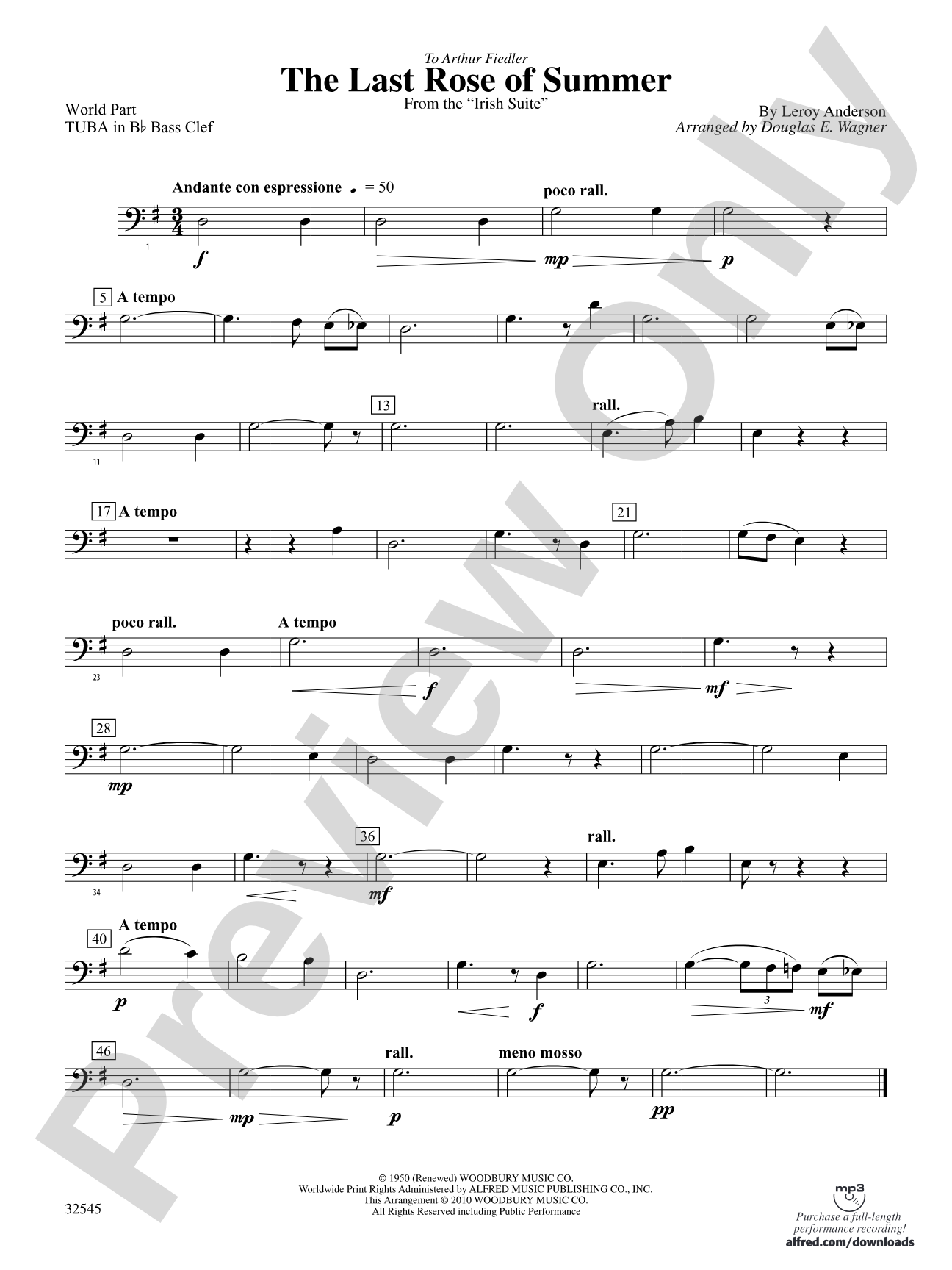 The Last Rose of Summer (from the Irish Suite): (wp) B-flat Tuba B.C.