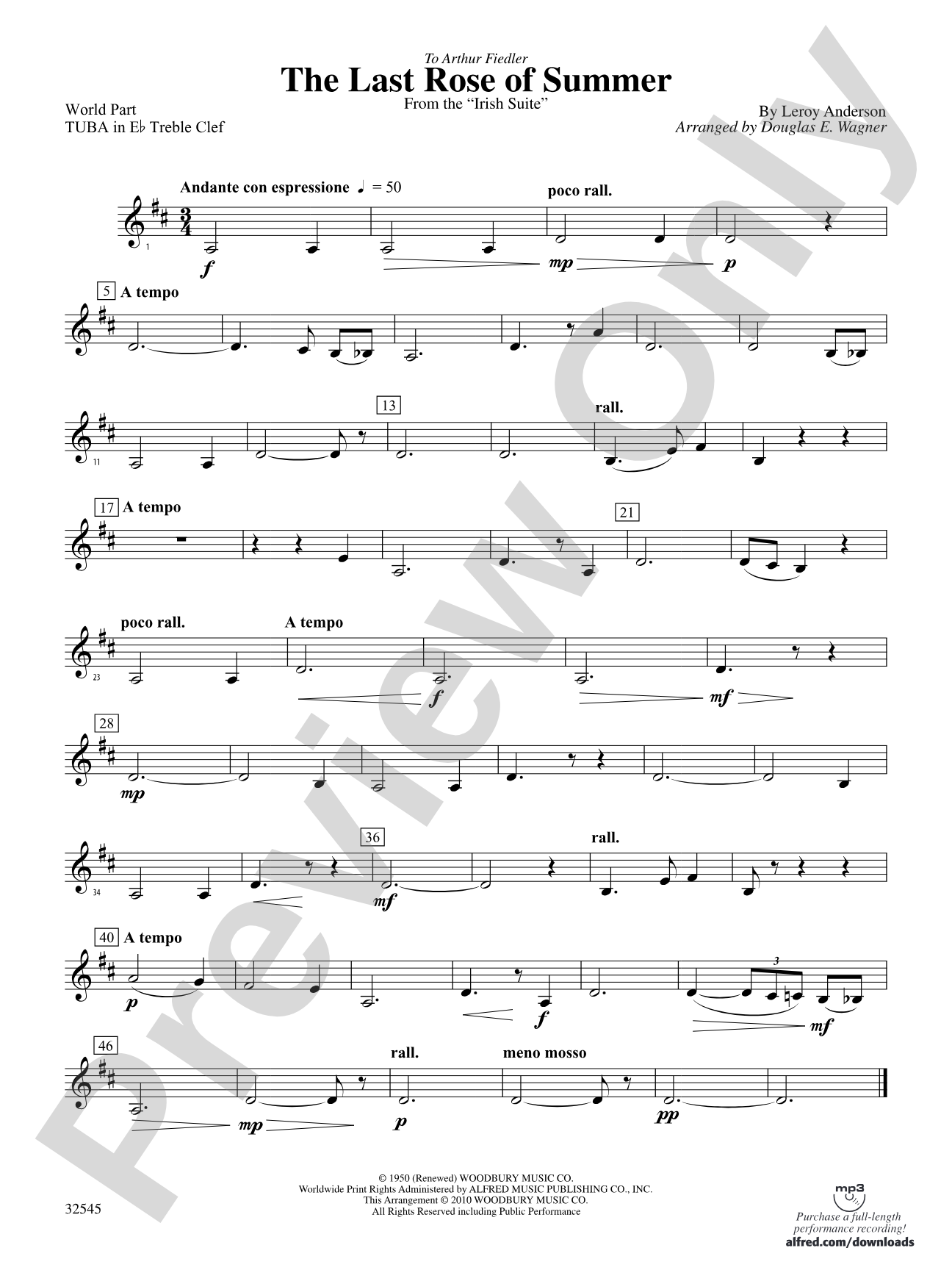 The Last Rose of Summer (from the Irish Suite): (wp) E-flat Tuba T.C.