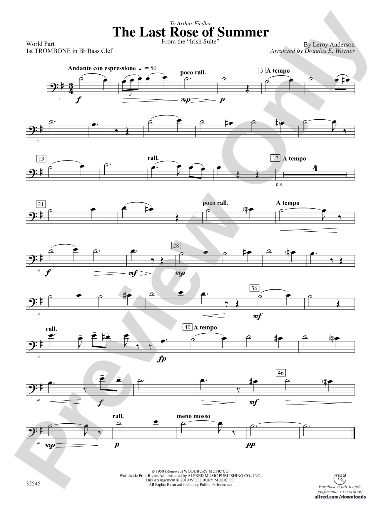The Last Rose of Summer (from the Irish Suite): (wp) 1st B-flat Trombone B.C.