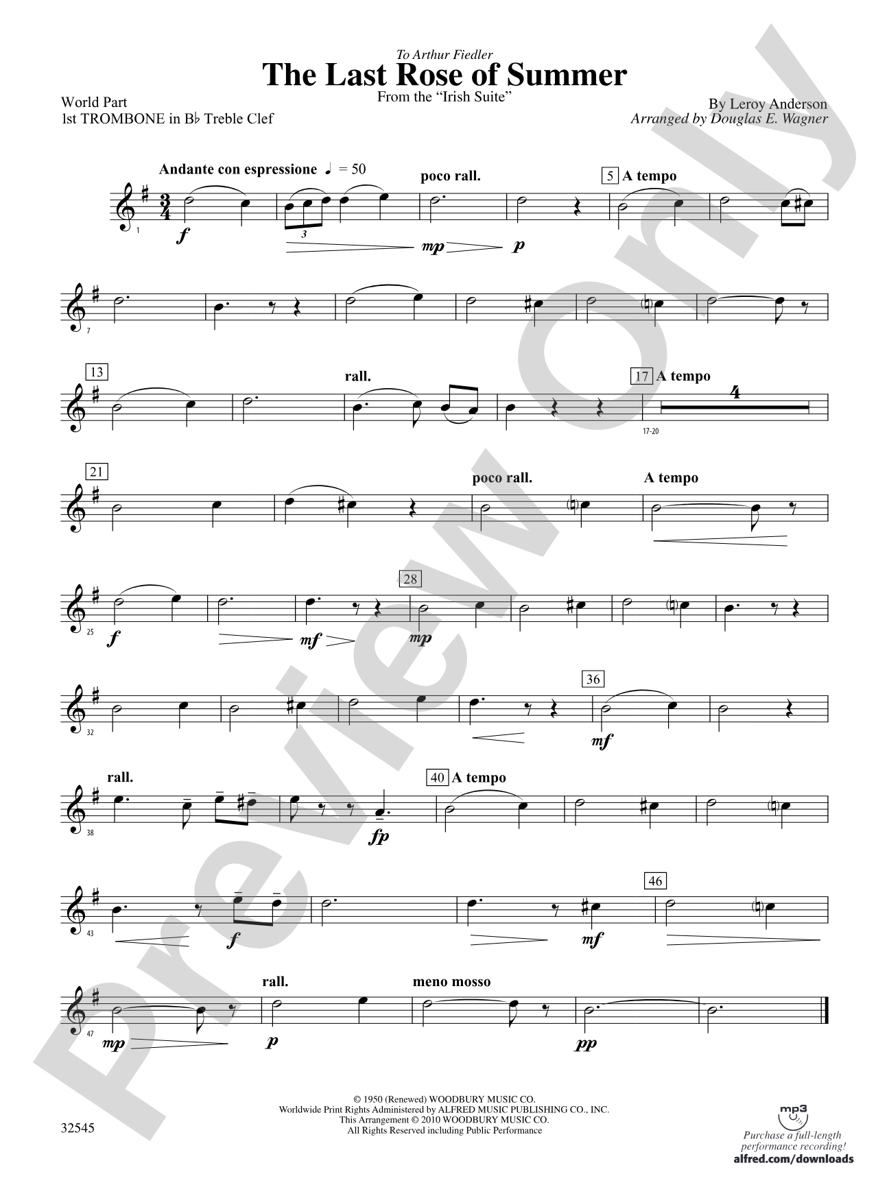 The Last Rose of Summer (from the Irish Suite): (wp) 1st B-flat Trombone T.C.