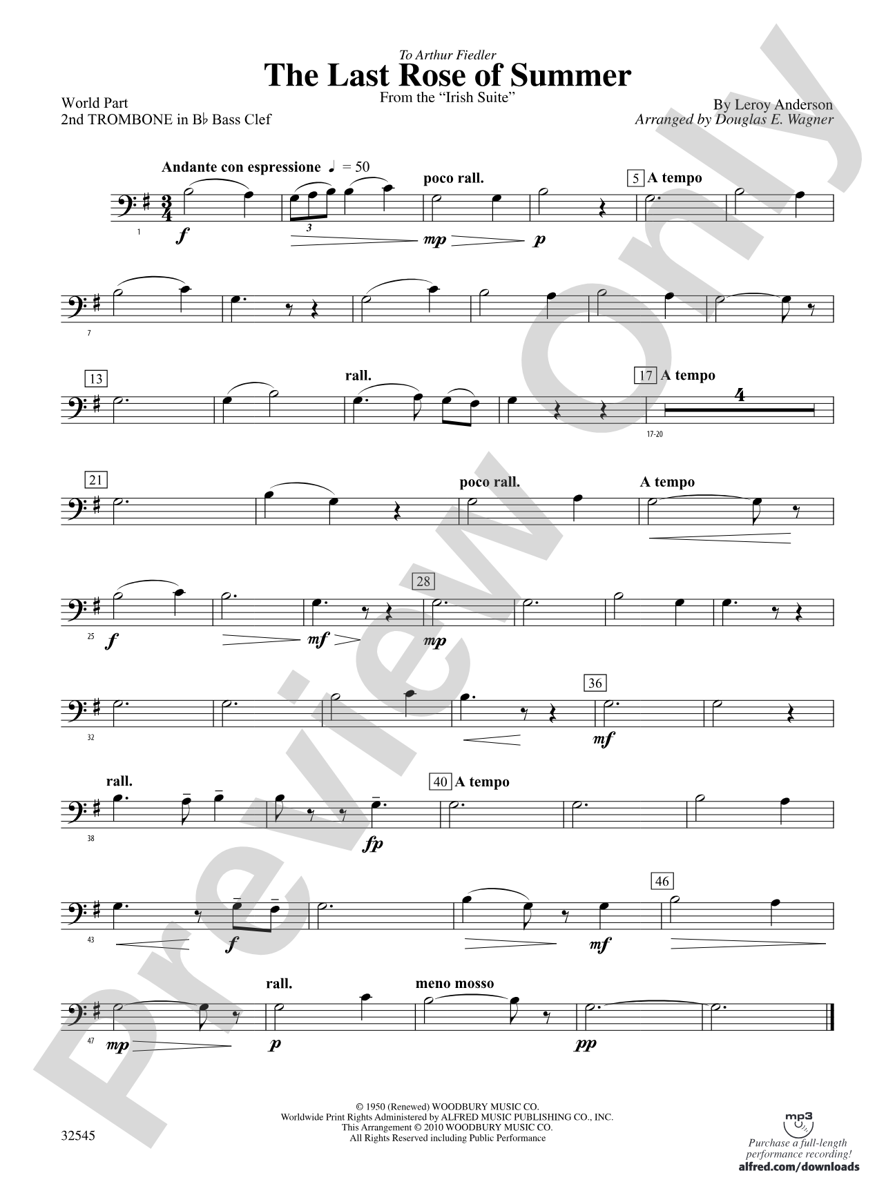 The Last Rose of Summer (from the Irish Suite): (wp) 2nd B-flat Trombone B.C.