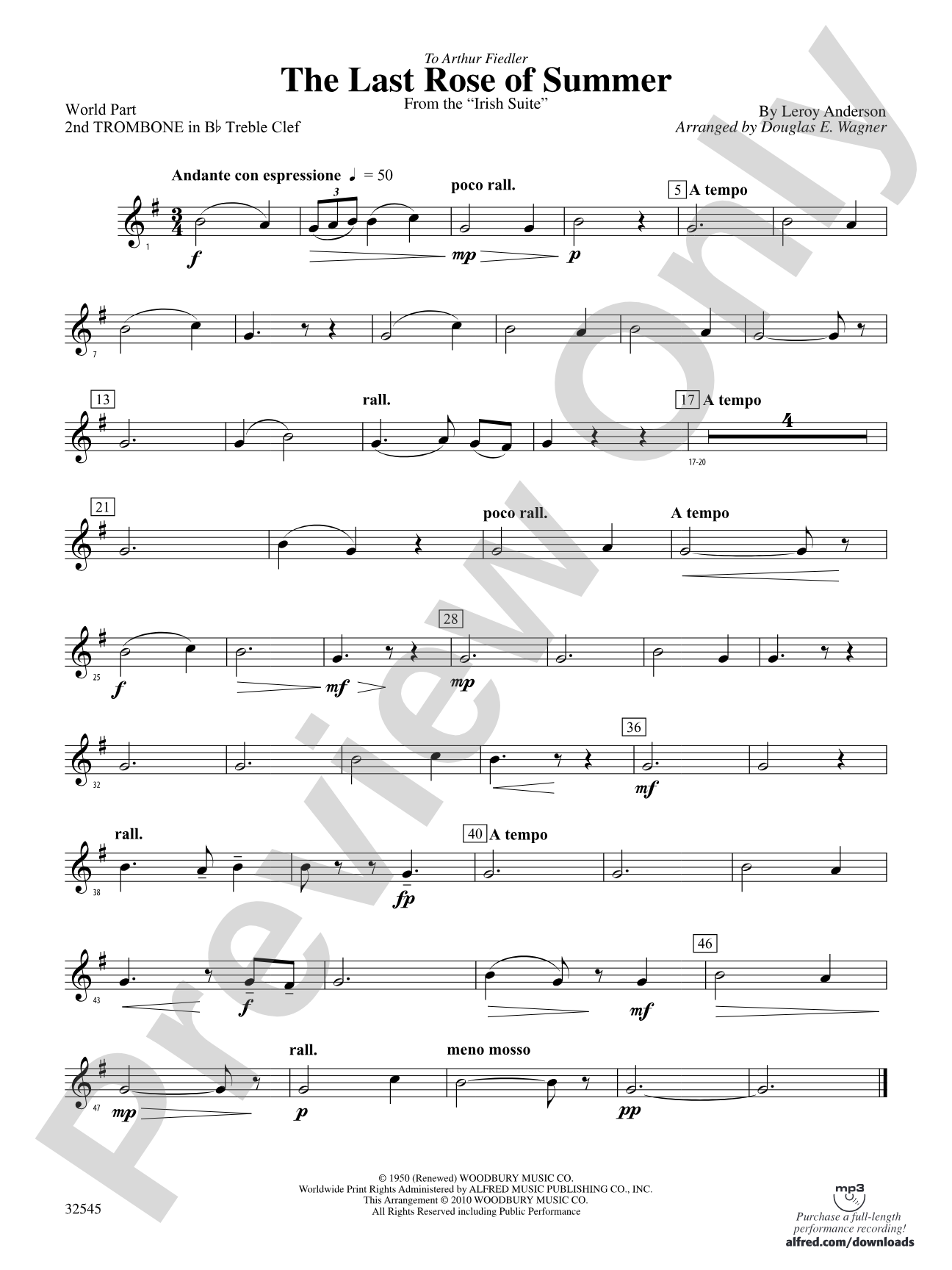 The Last Rose of Summer (from the Irish Suite): (wp) 2nd B-flat Trombone T.C.