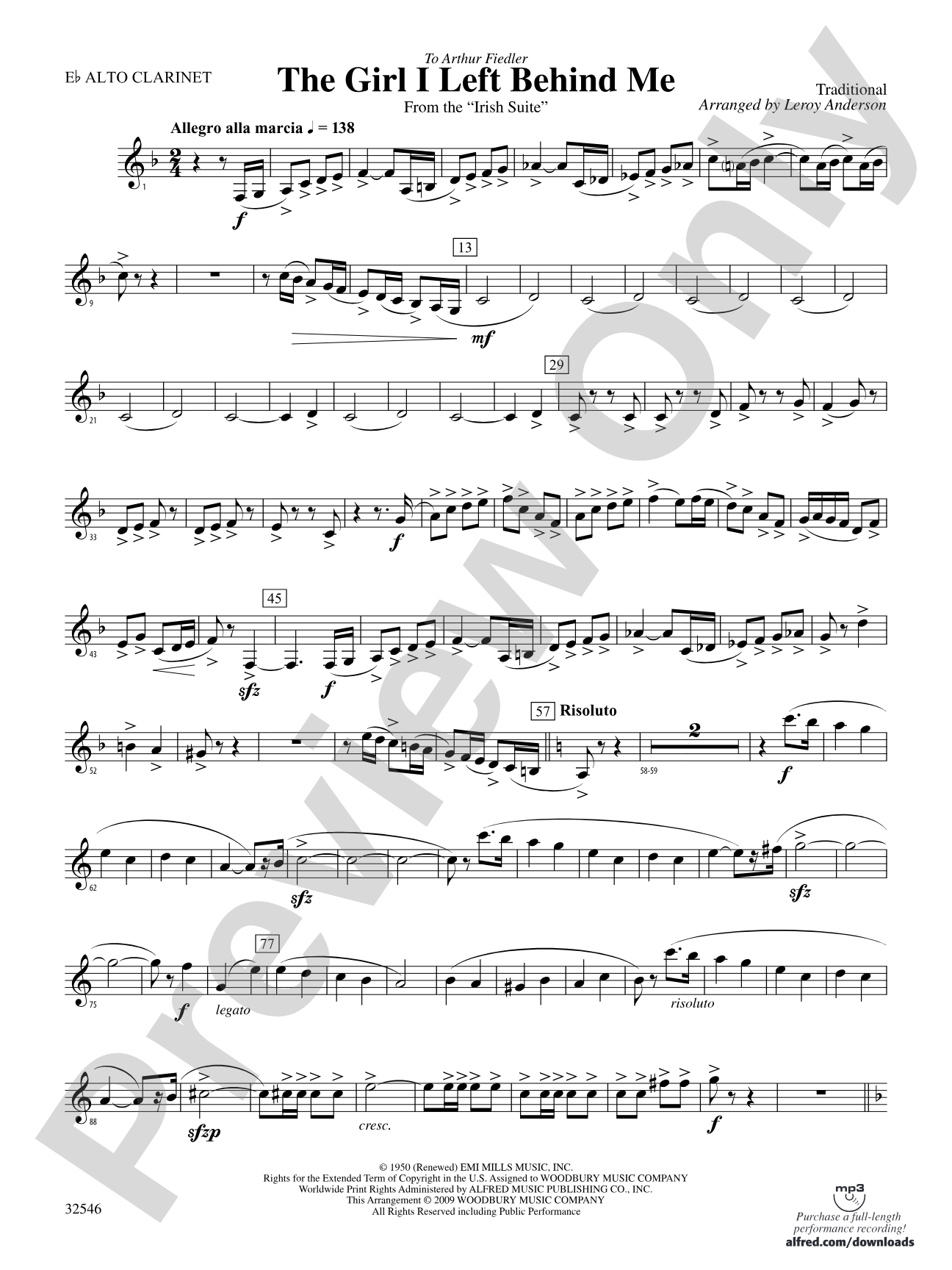 The Girl I Left Behind Me (from the Irish Suite): E-flat Alto Clarinet