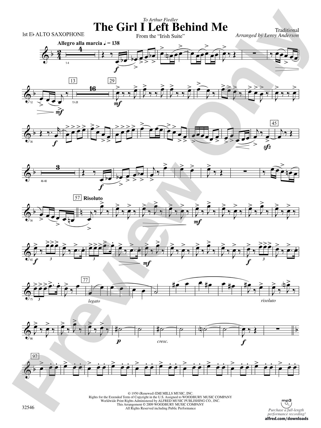 The Girl I Left Behind Me (from the Irish Suite): E-flat Alto Saxophone