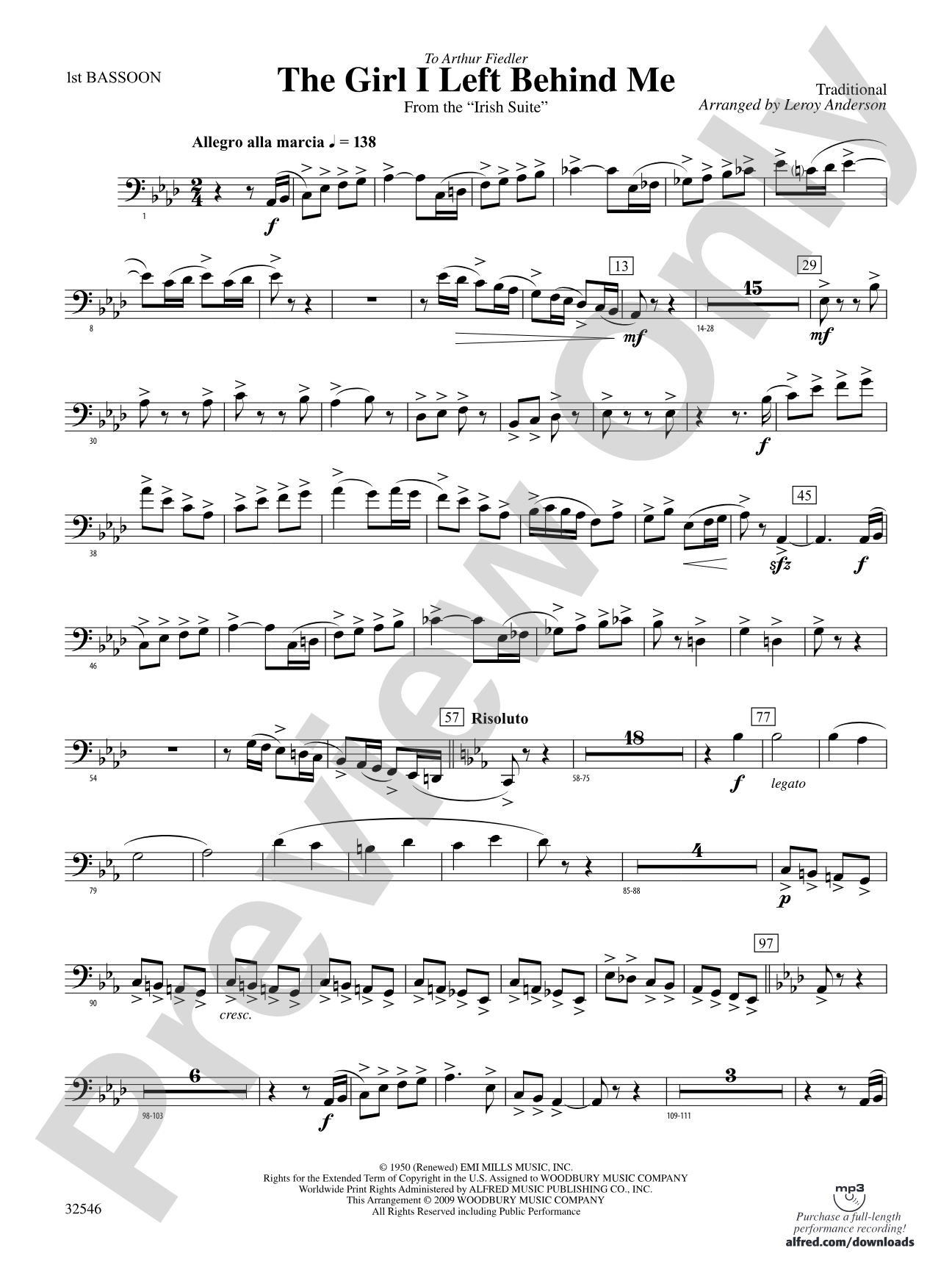 The Girl I Left Behind Me (from the Irish Suite): Bassoon