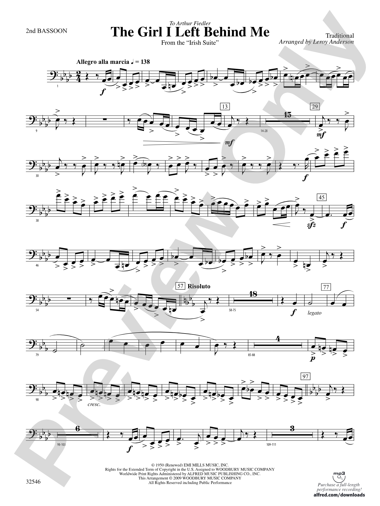 The Girl I Left Behind Me (from the Irish Suite): 2nd Bassoon