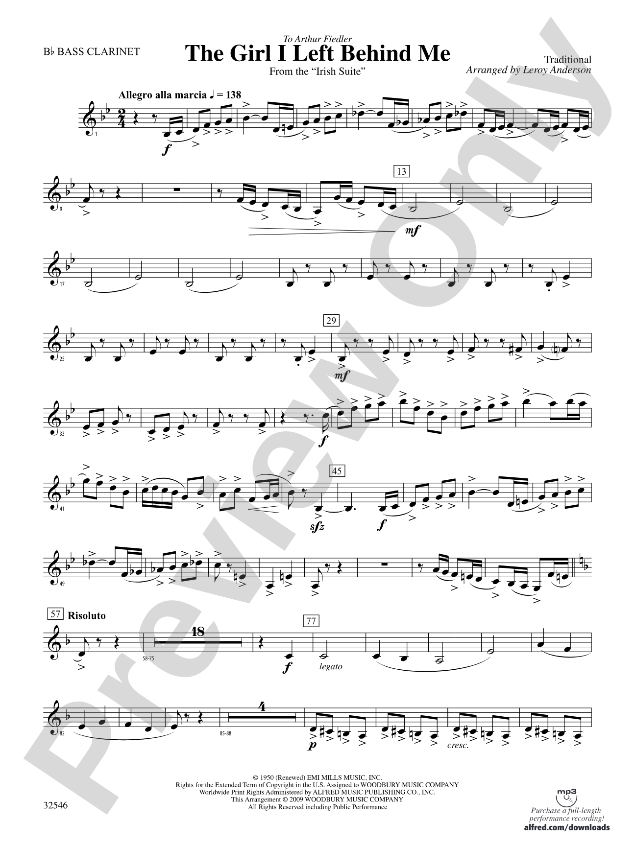 The Girl I Left Behind Me (from the Irish Suite): B-flat Bass Clarinet