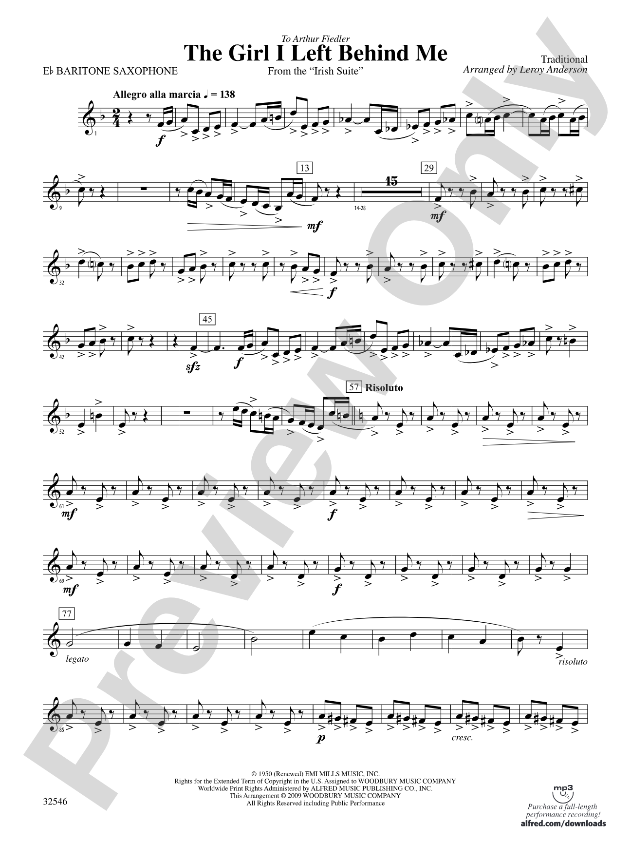 The Girl I Left Behind Me (from the Irish Suite): E-flat Baritone Saxophone