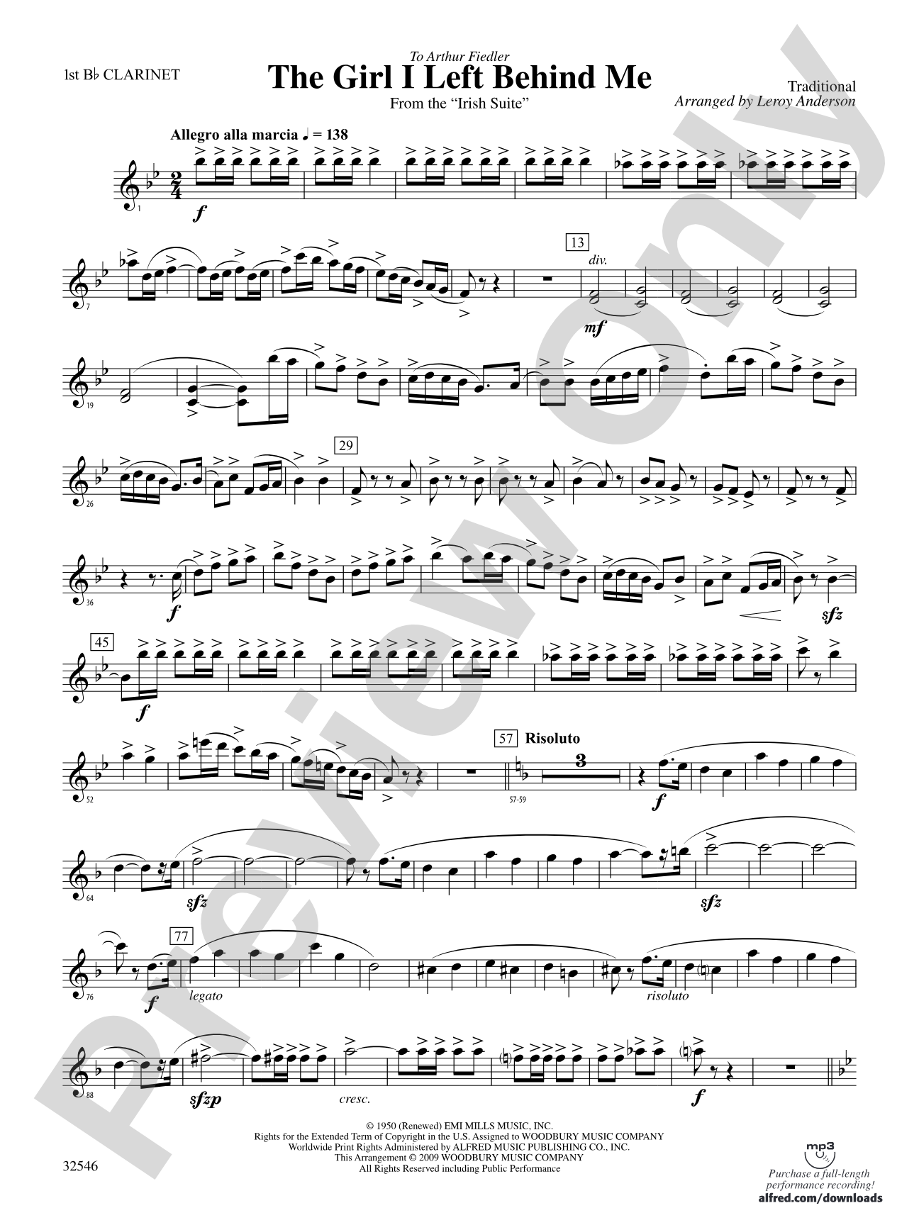 The Girl I Left Behind Me (from the Irish Suite): 1st B-flat Clarinet