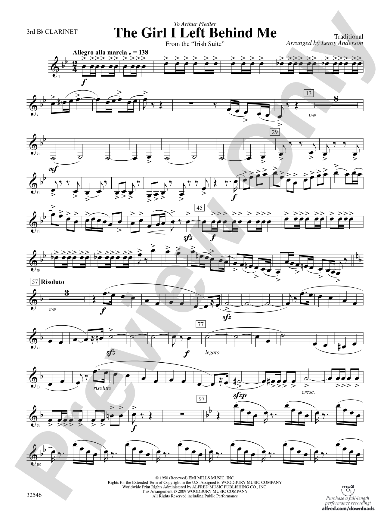 The Girl I Left Behind Me (from the Irish Suite): 3rd B-flat Clarinet