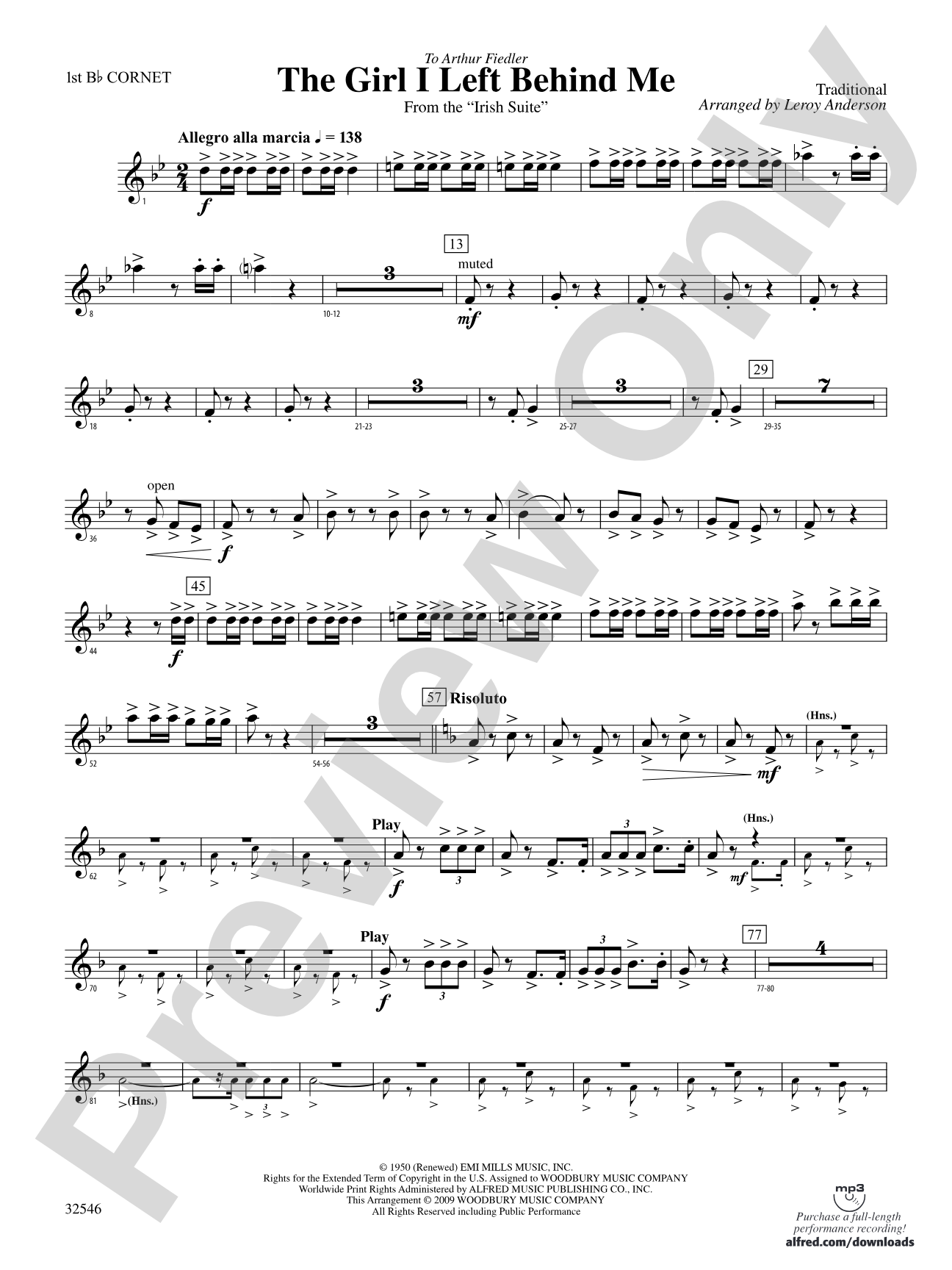 The Girl I Left Behind Me (from the Irish Suite): 1st B-flat Cornet