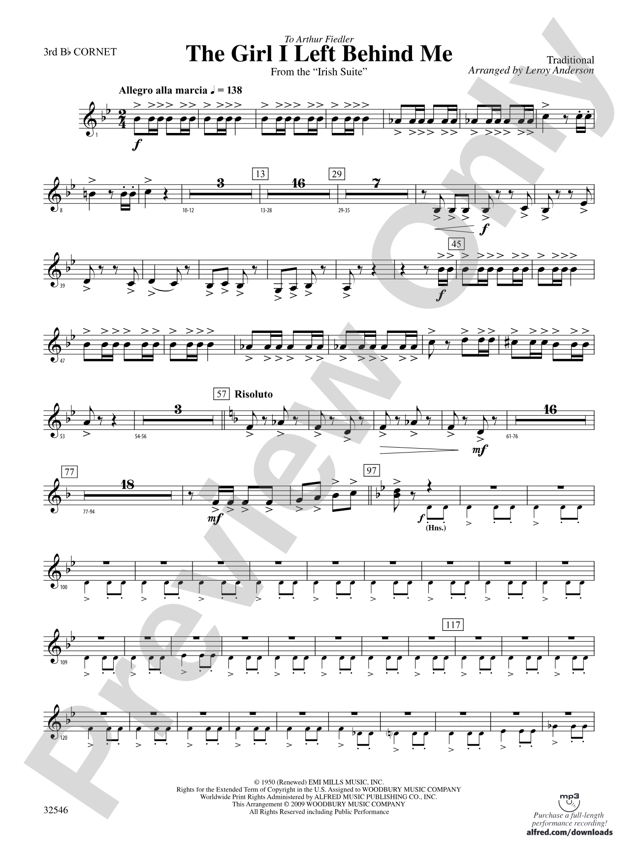 The Girl I Left Behind Me (from the Irish Suite): 3rd B-flat Cornet