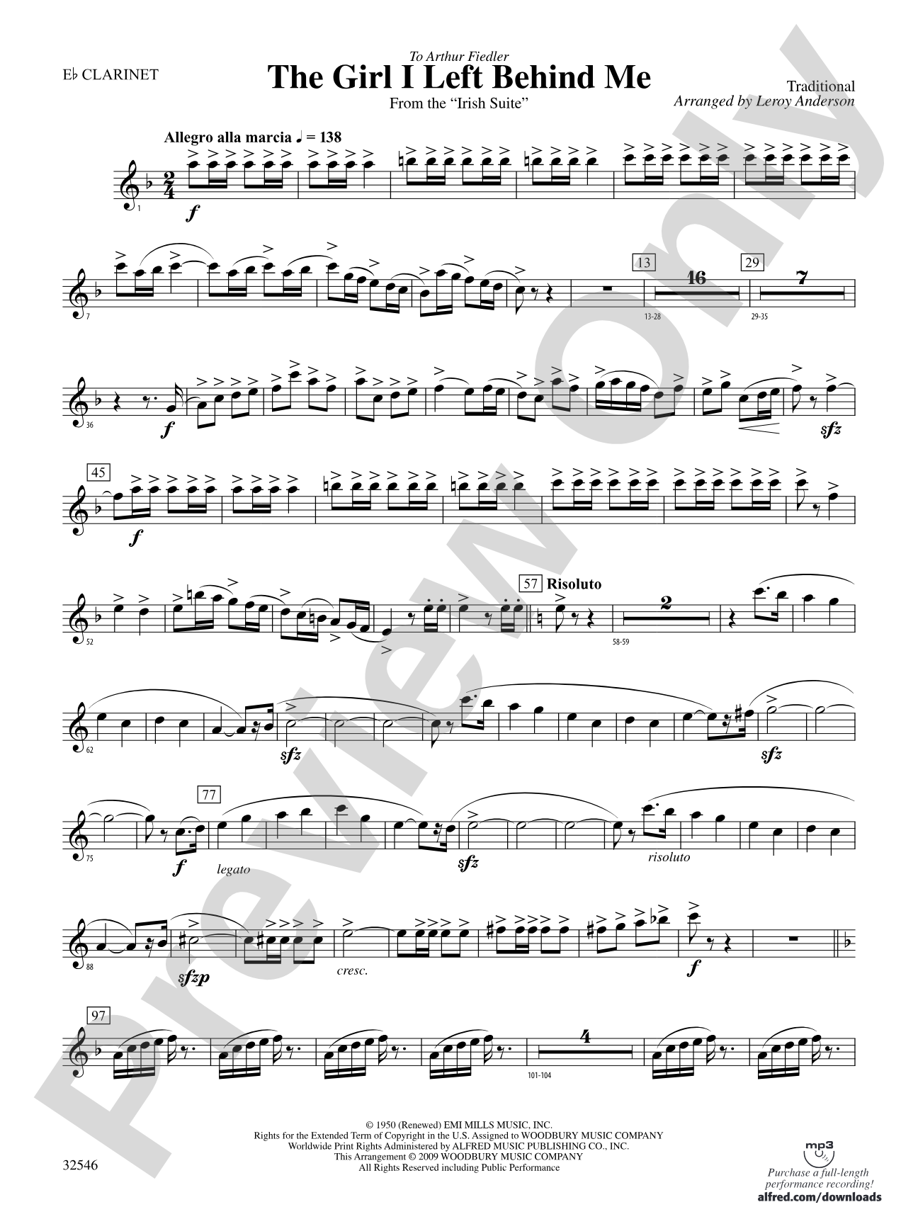 The Girl I Left Behind Me (from the Irish Suite): E-flat Soprano Clarinet