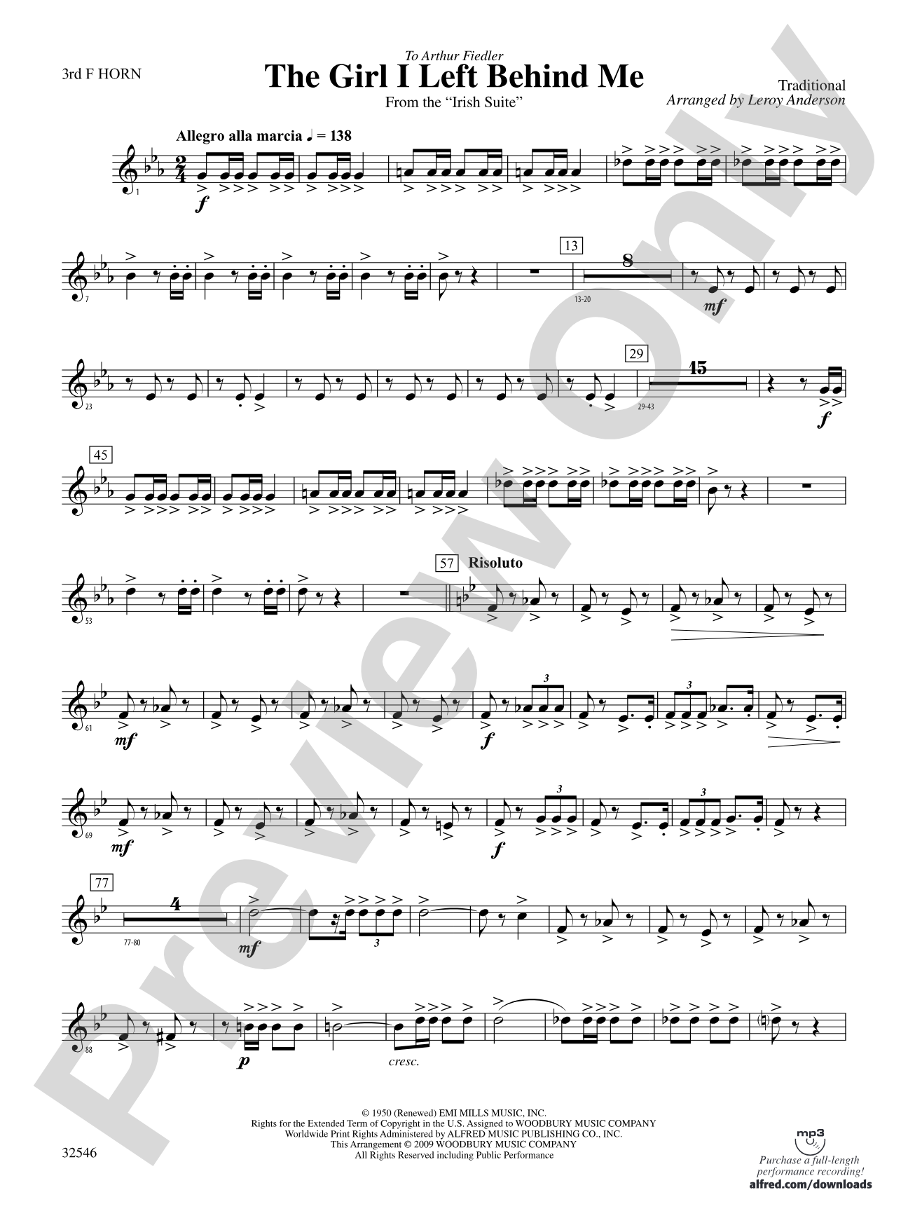 The Girl I Left Behind Me (from the Irish Suite): 3rd F Horn