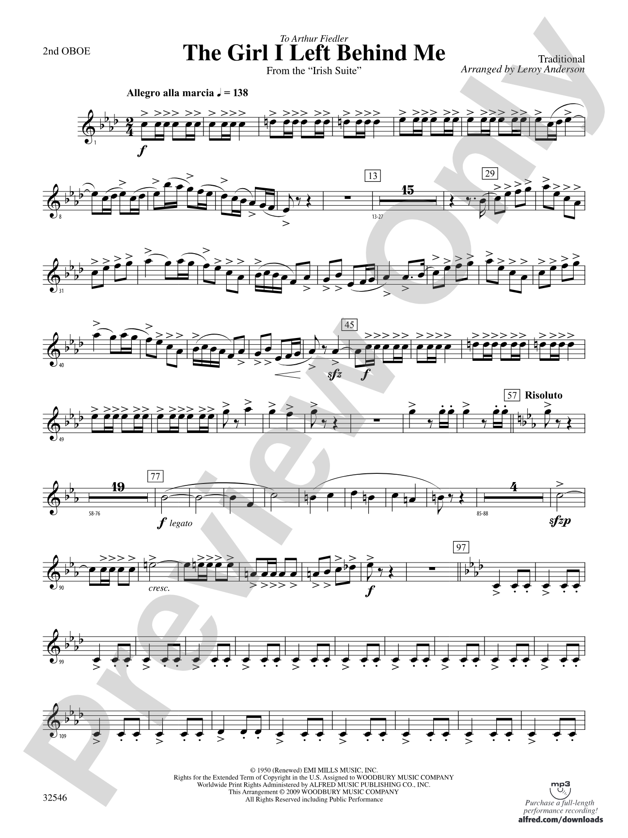 The Girl I Left Behind Me (from the Irish Suite): 2nd Oboe