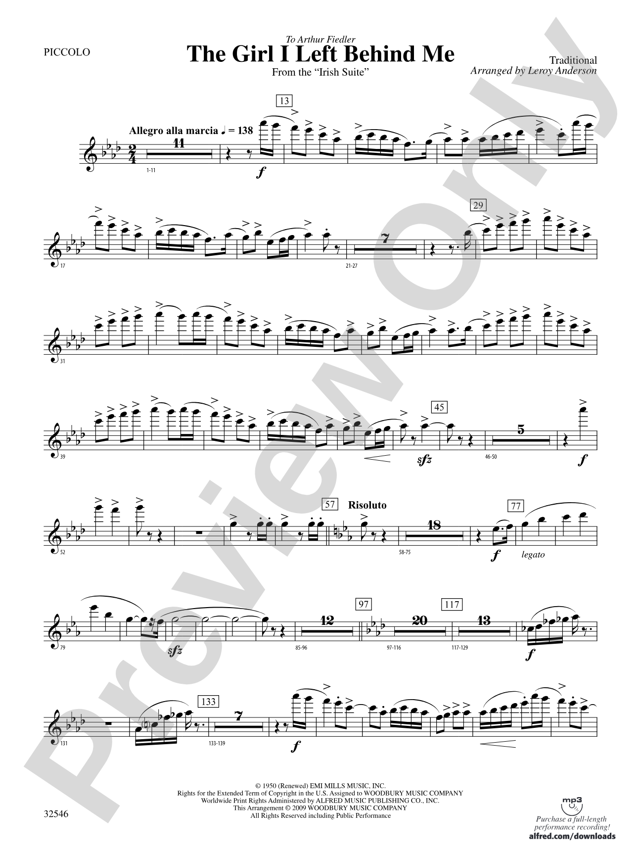 The Girl I Left Behind Me (from the Irish Suite): Piccolo