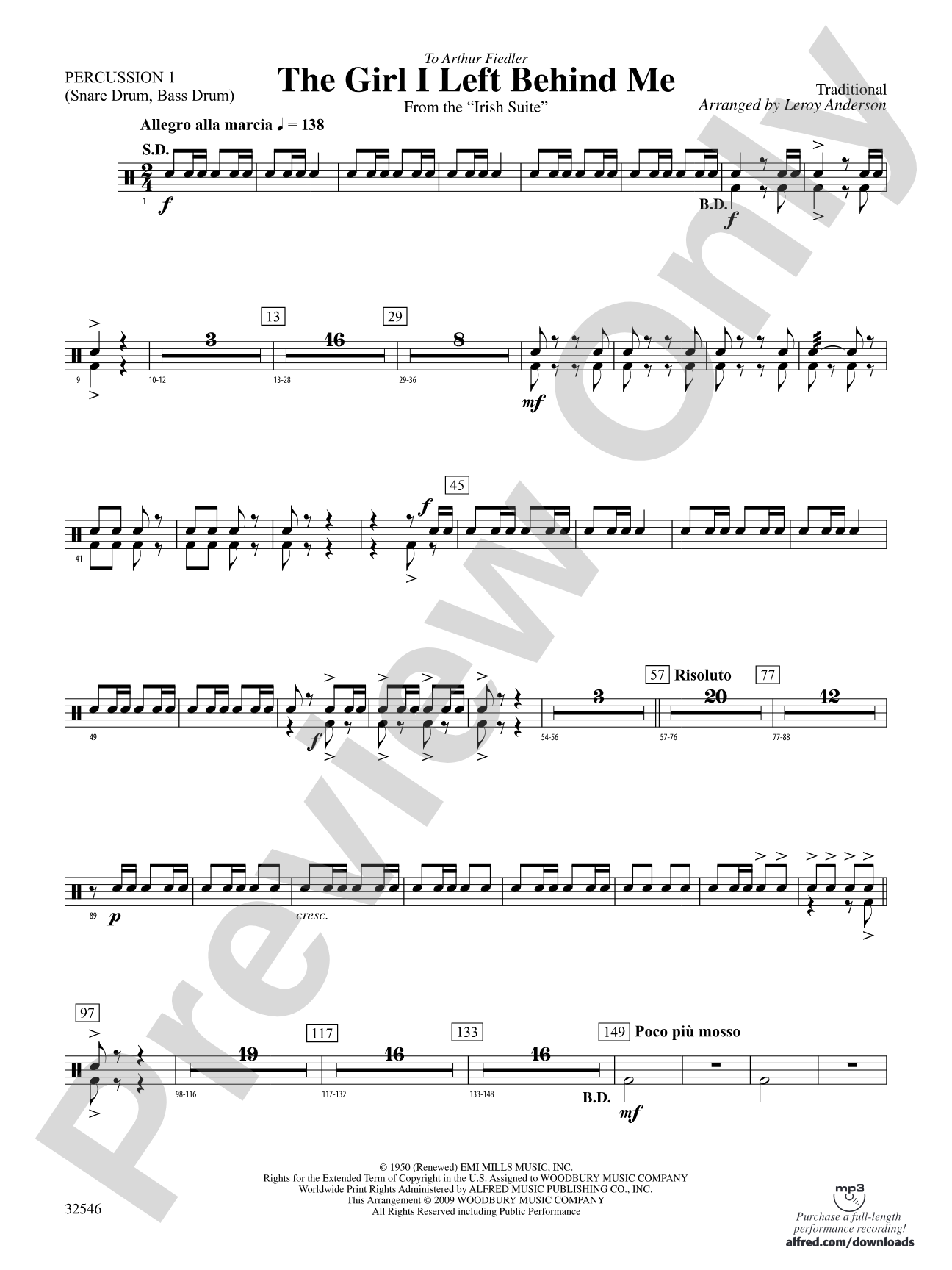The Girl I Left Behind Me (from the Irish Suite): 1st Percussion