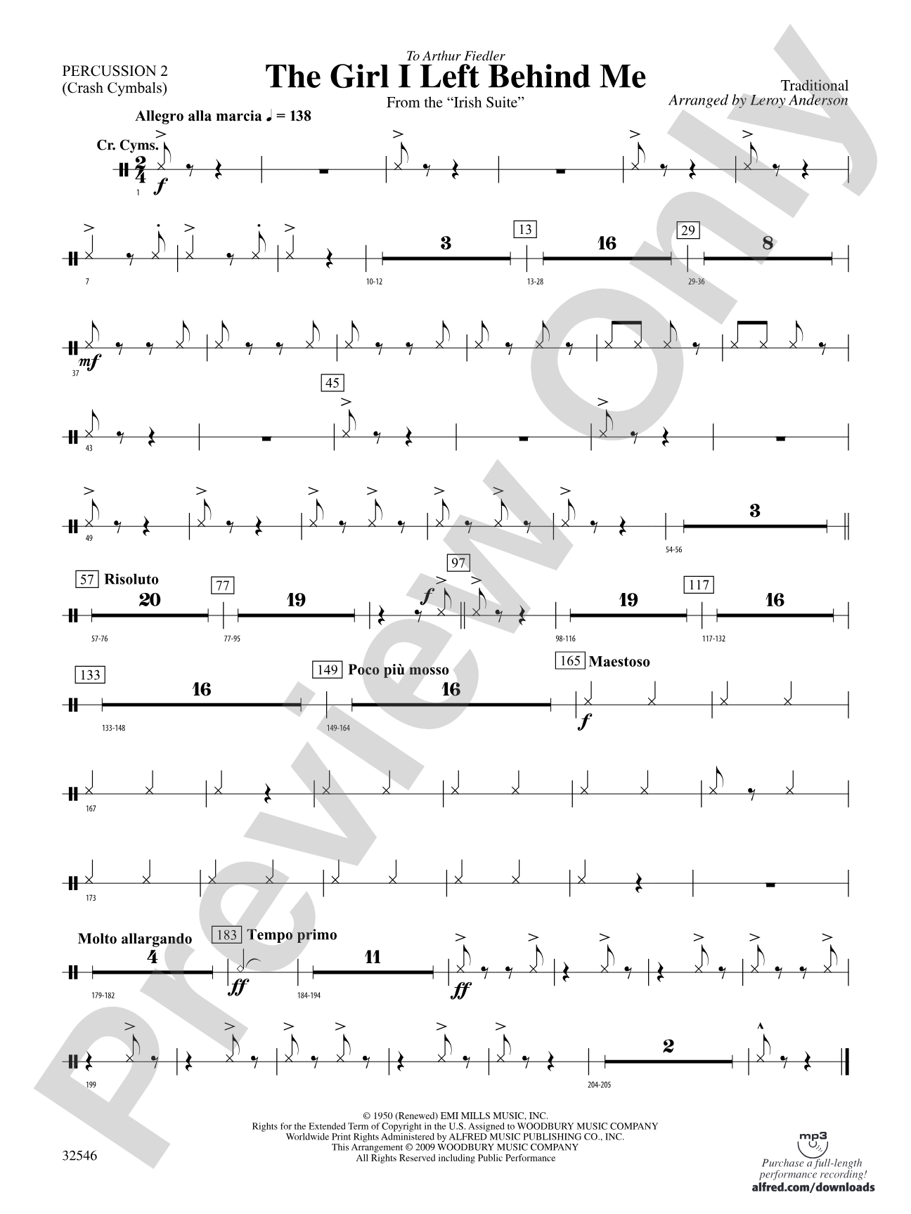 The Girl I Left Behind Me (from the Irish Suite): 2nd Percussion