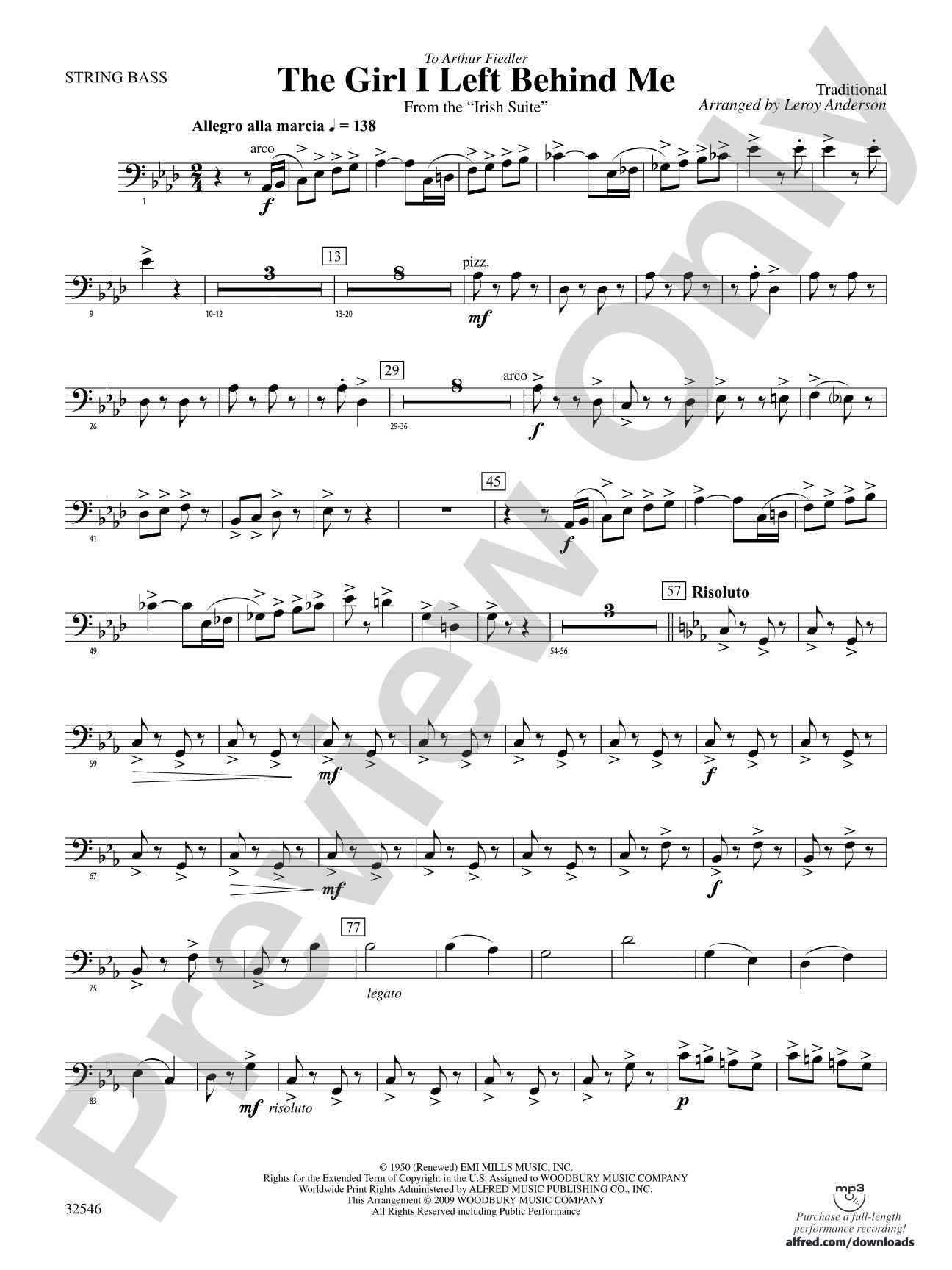 The Girl I Left Behind Me (from the Irish Suite): String Bass