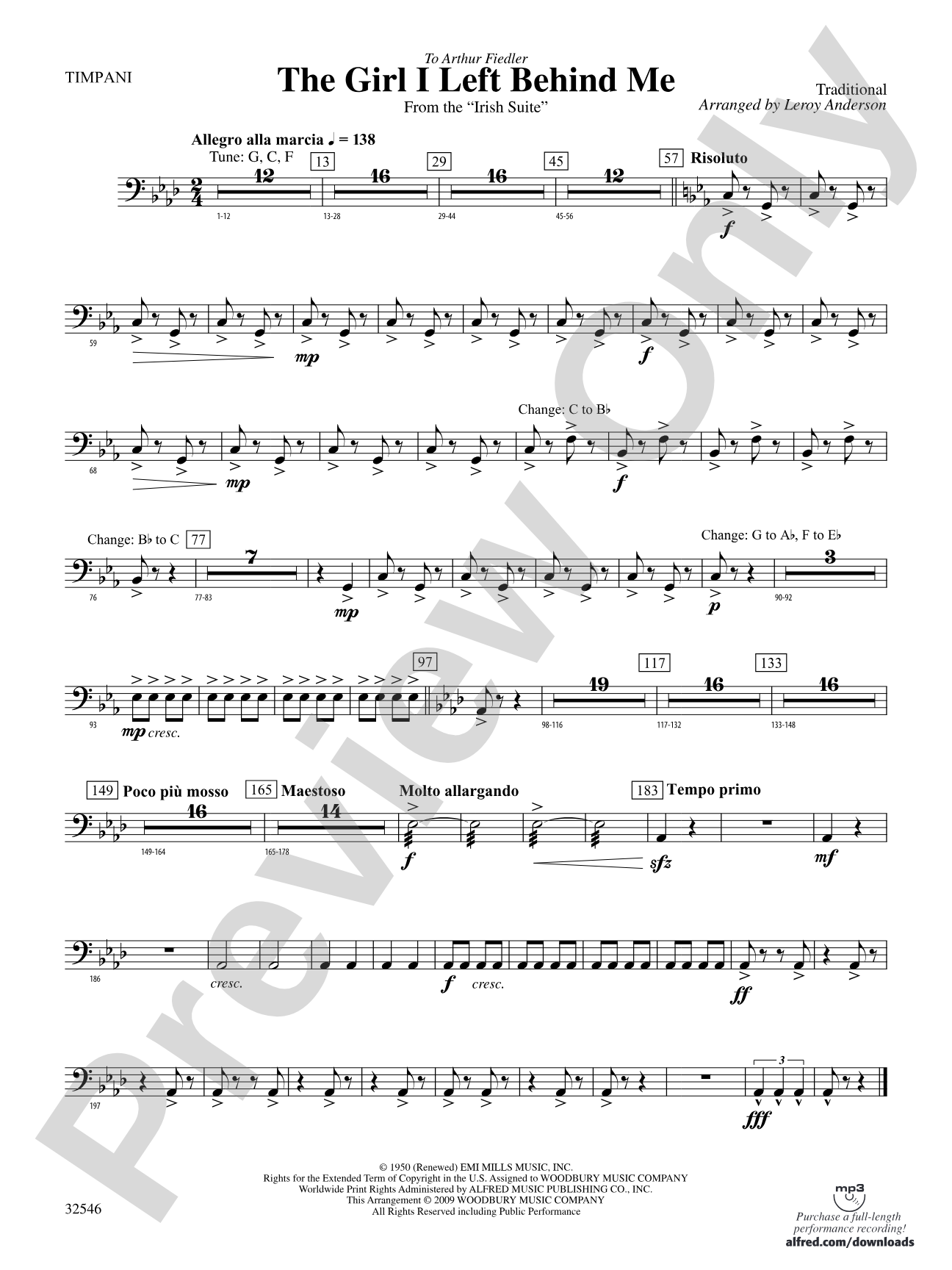 The Girl I Left Behind Me (from the Irish Suite): Timpani