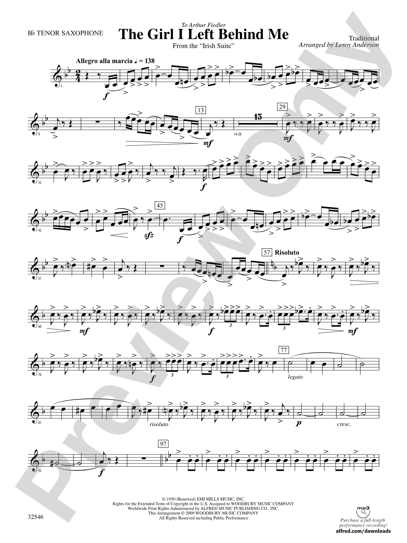 The Girl I Left Behind Me (from the Irish Suite): B-flat Tenor Saxophone