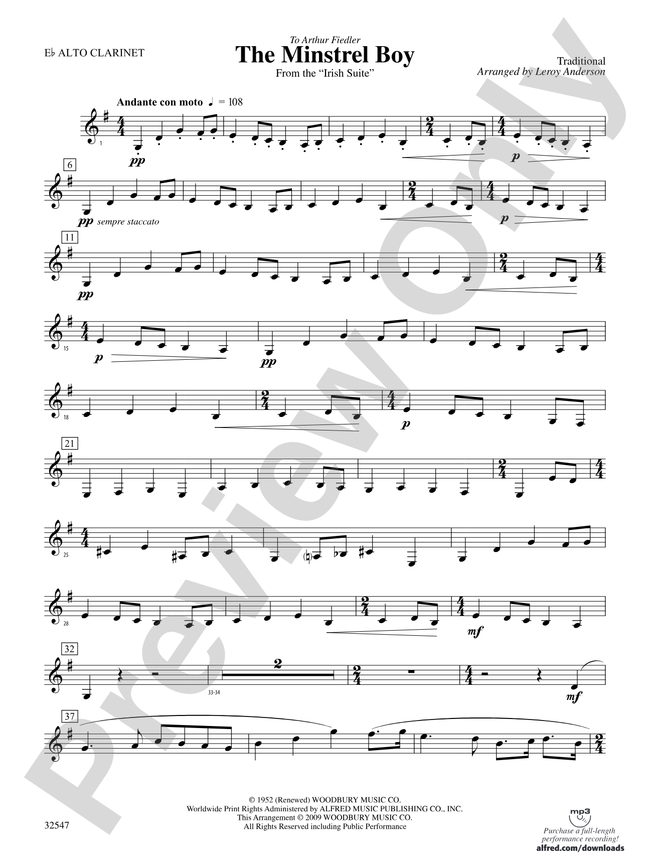 The Minstrel Boy (from the Irish Suite): E-flat Alto Clarinet