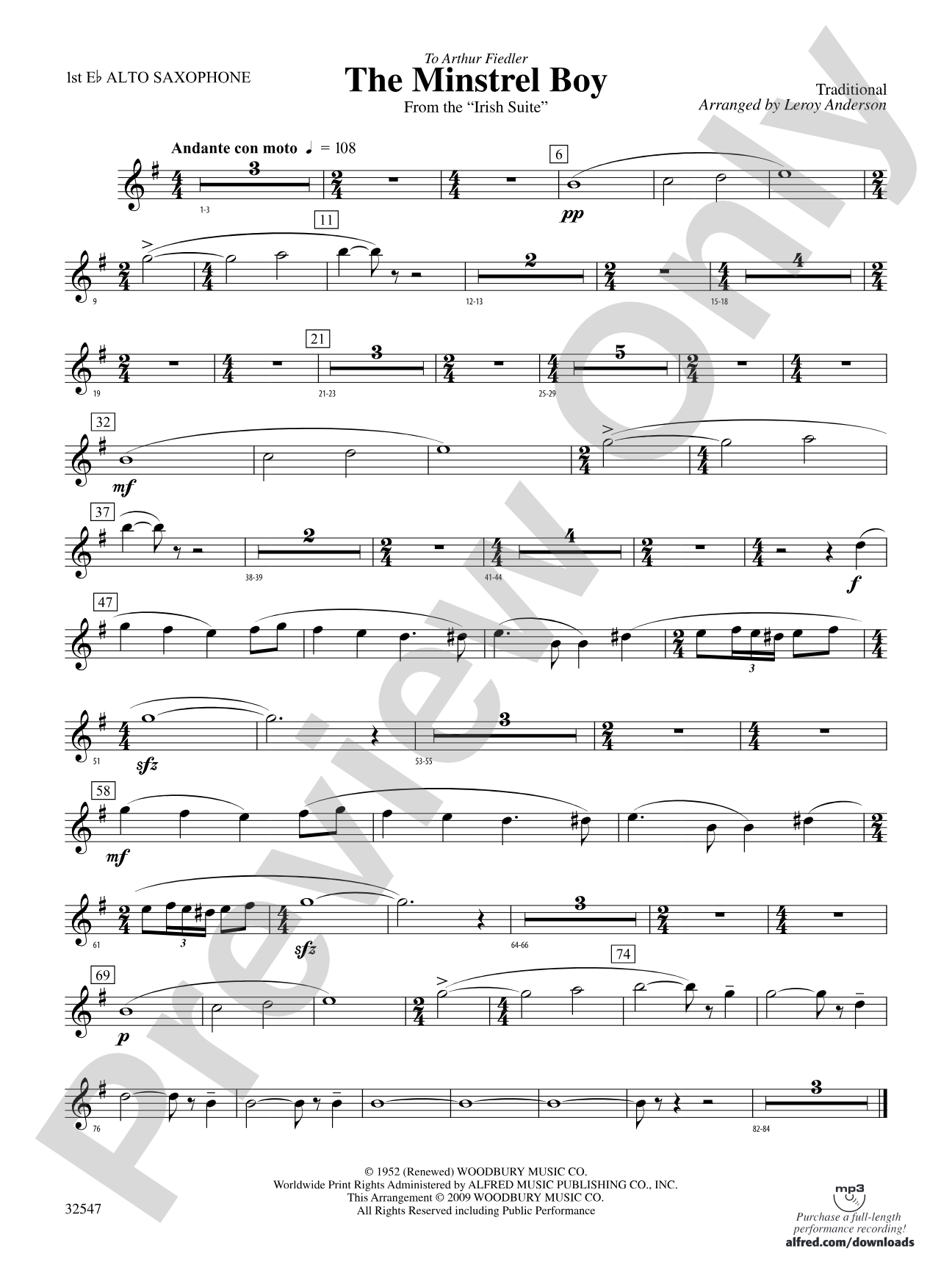 The Minstrel Boy (from the Irish Suite): E-flat Alto Saxophone