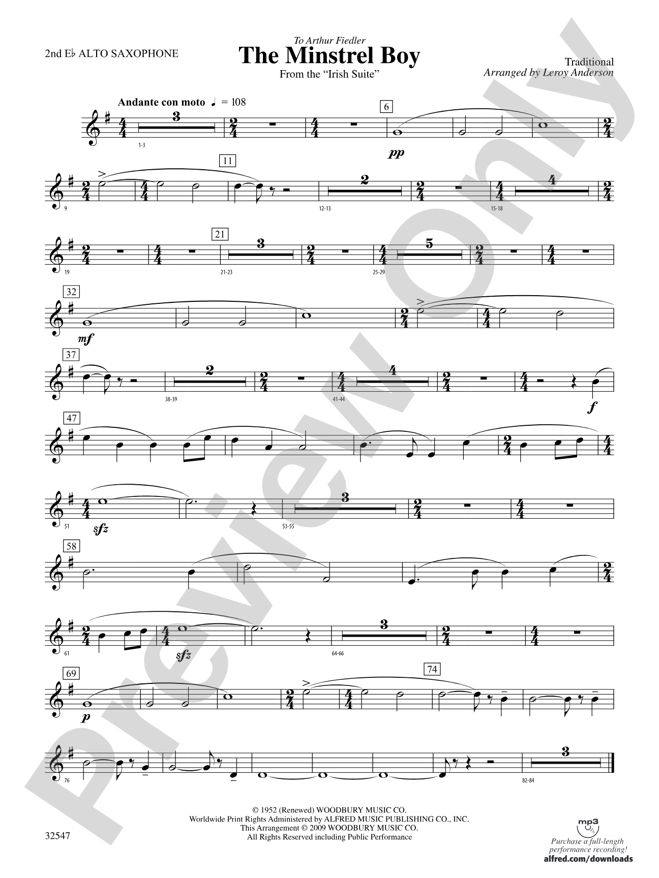 The Minstrel Boy (from the Irish Suite): 2nd E-flat Alto Saxophone