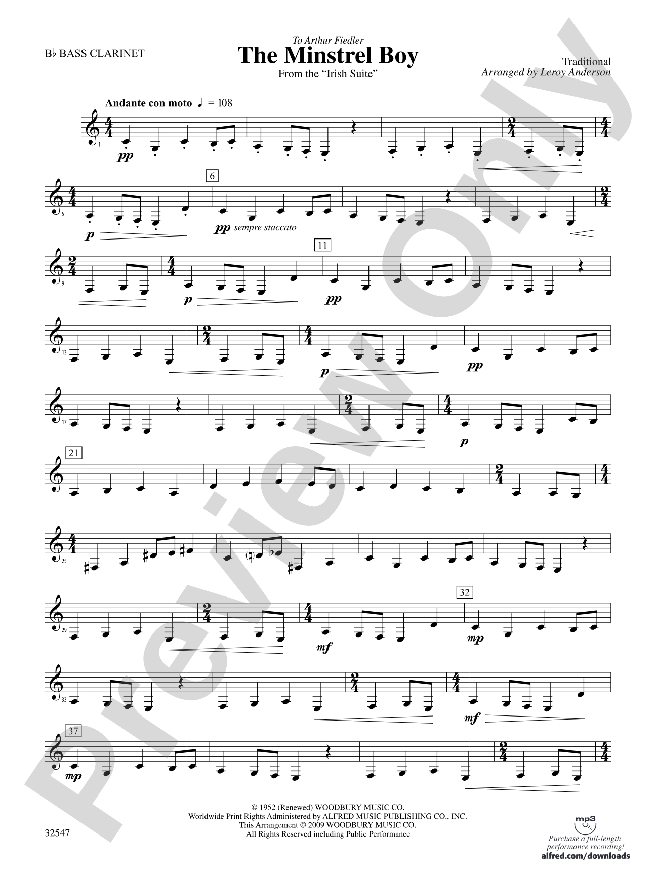 The Minstrel Boy (from the Irish Suite): B-flat Bass Clarinet
