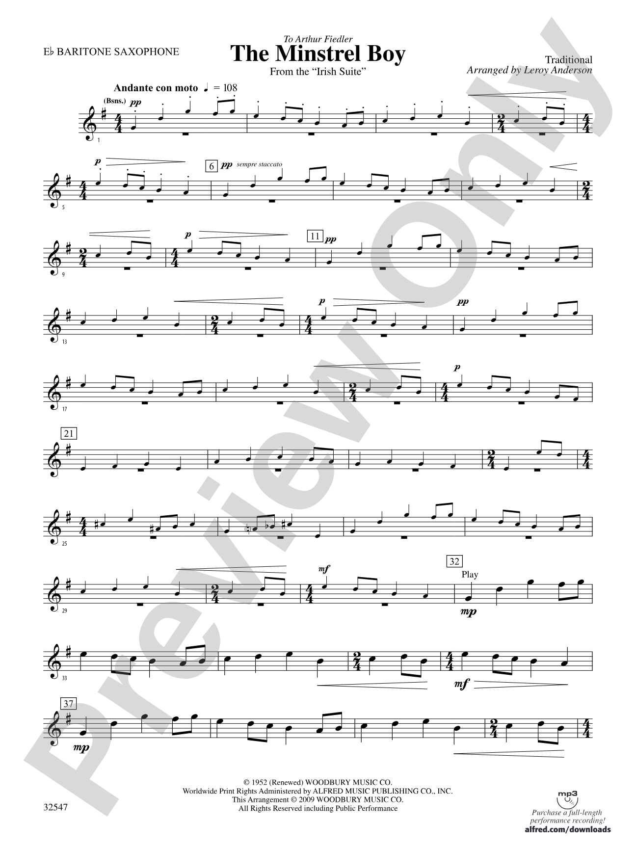 The Minstrel Boy (from the Irish Suite): E-flat Baritone Saxophone