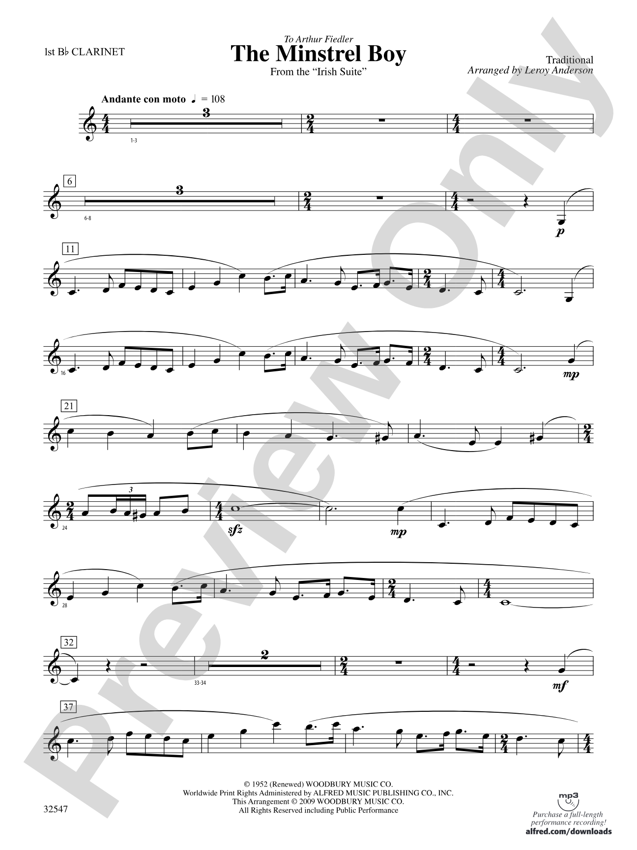 The Minstrel Boy (from the Irish Suite): 1st B-flat Clarinet