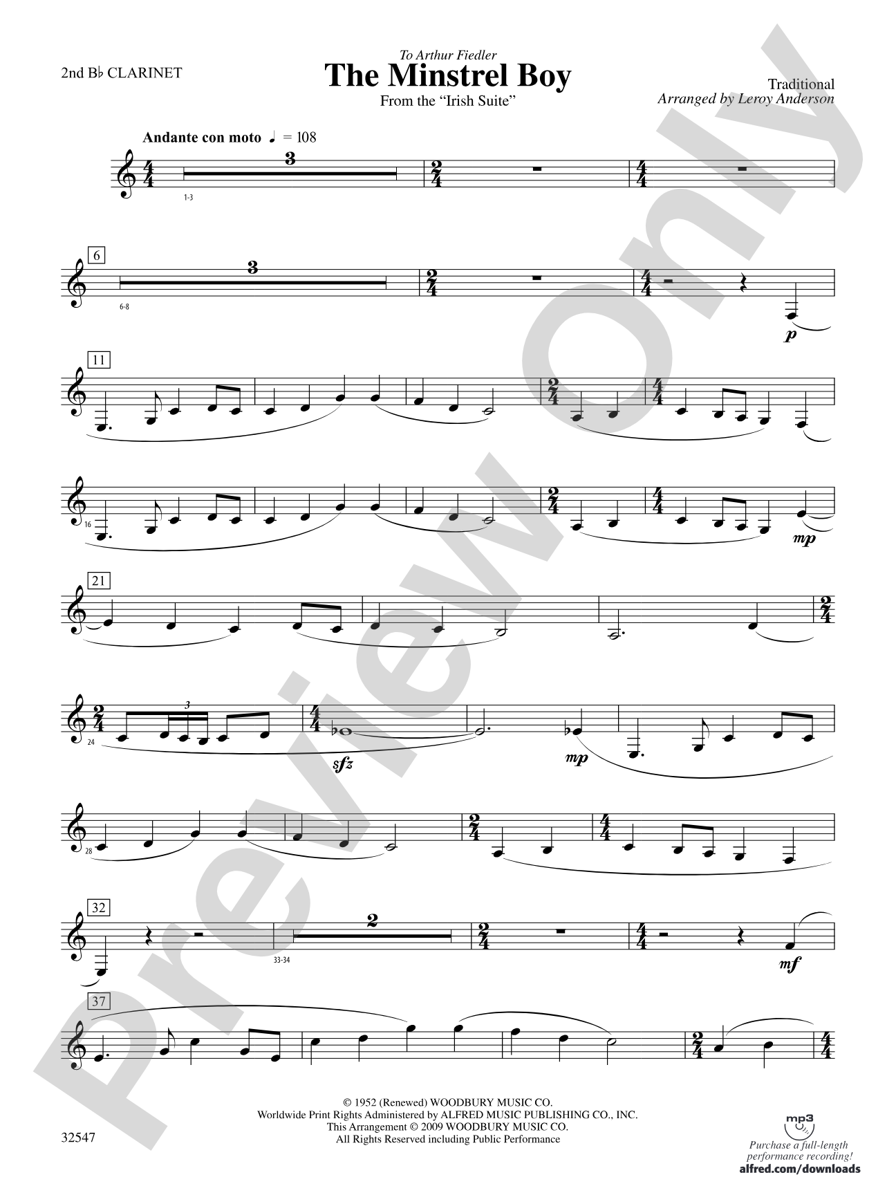 The Minstrel Boy (from the Irish Suite): 2nd B-flat Clarinet