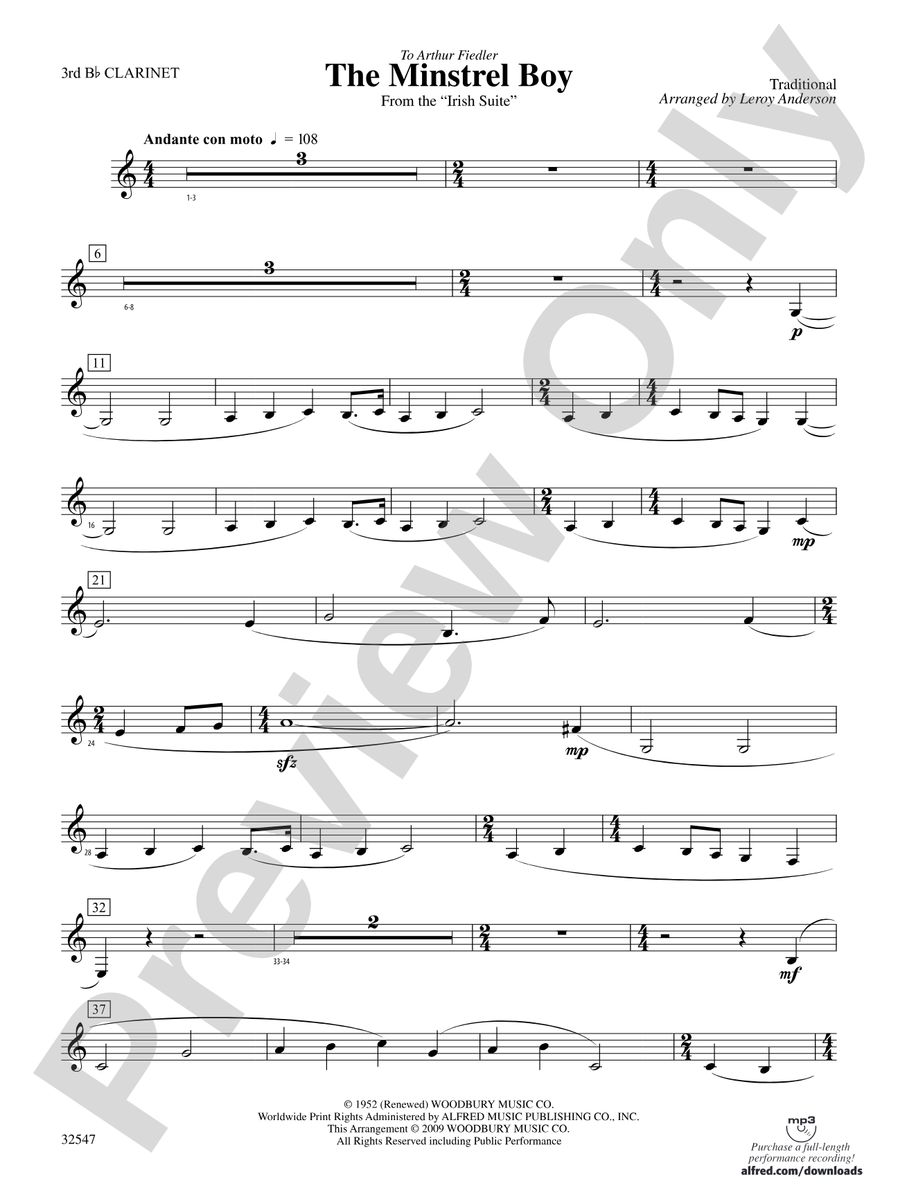 The Minstrel Boy (from the Irish Suite): 3rd B-flat Clarinet