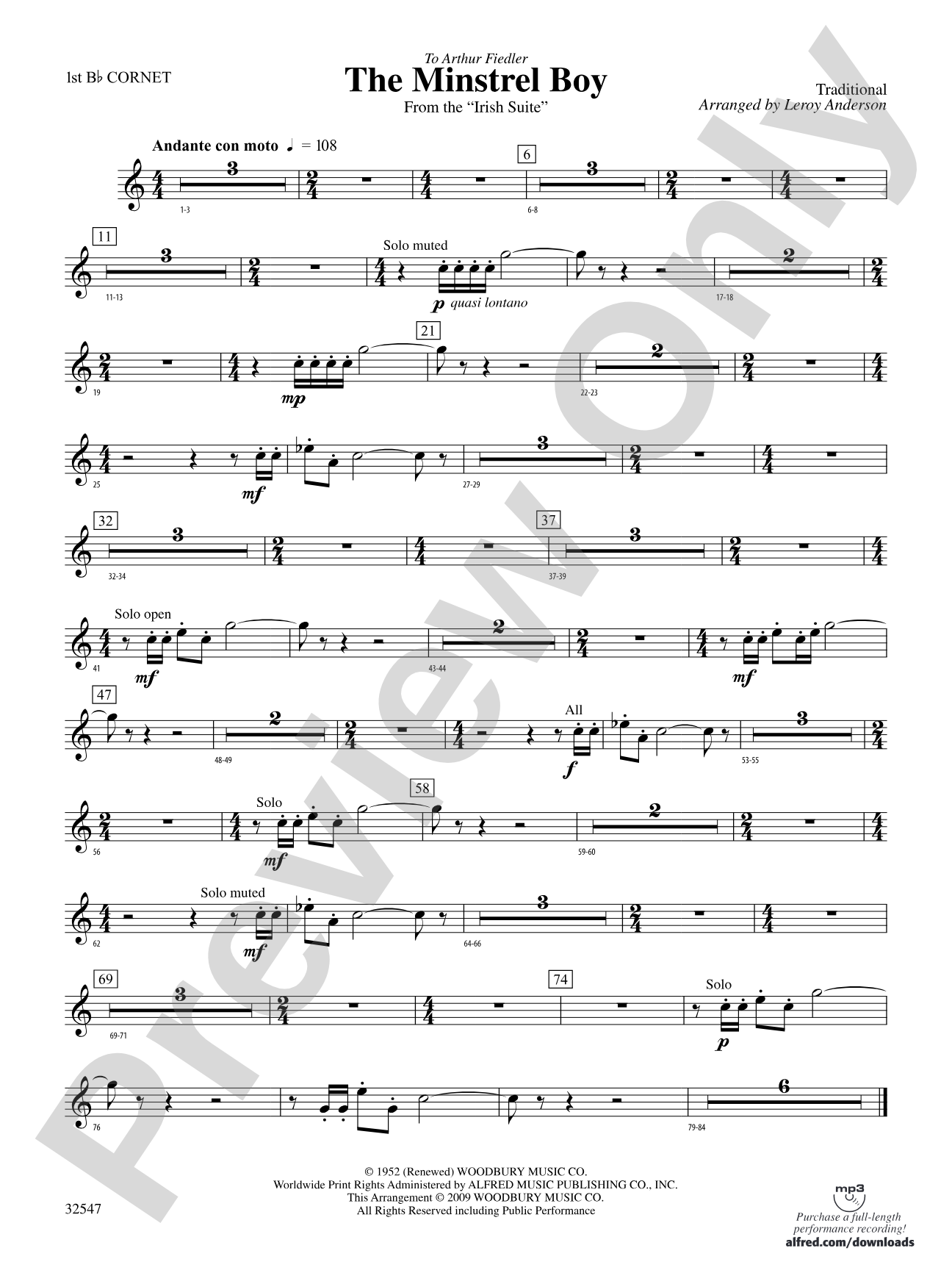 The Minstrel Boy (from the Irish Suite): 1st B-flat Cornet