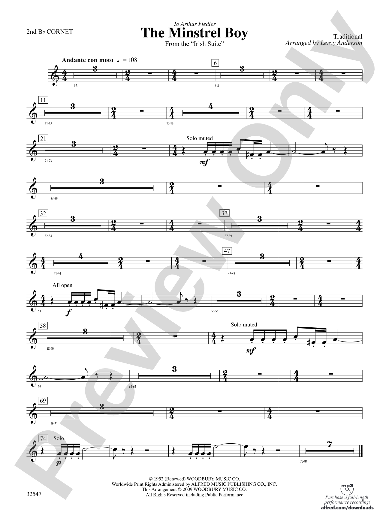 The Minstrel Boy (from the Irish Suite): 2nd B-flat Cornet